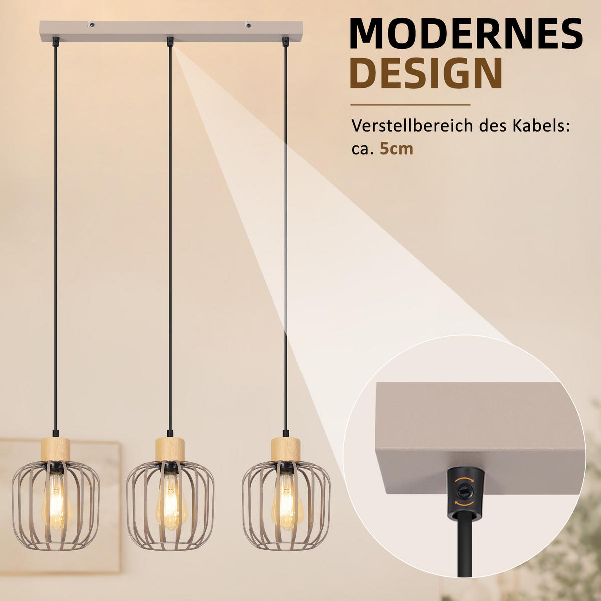 PENDELLEUCHTE Grythvin 62/18/145 cm - Grau, Holz/Metall (62/18/145cm) - ZMH
