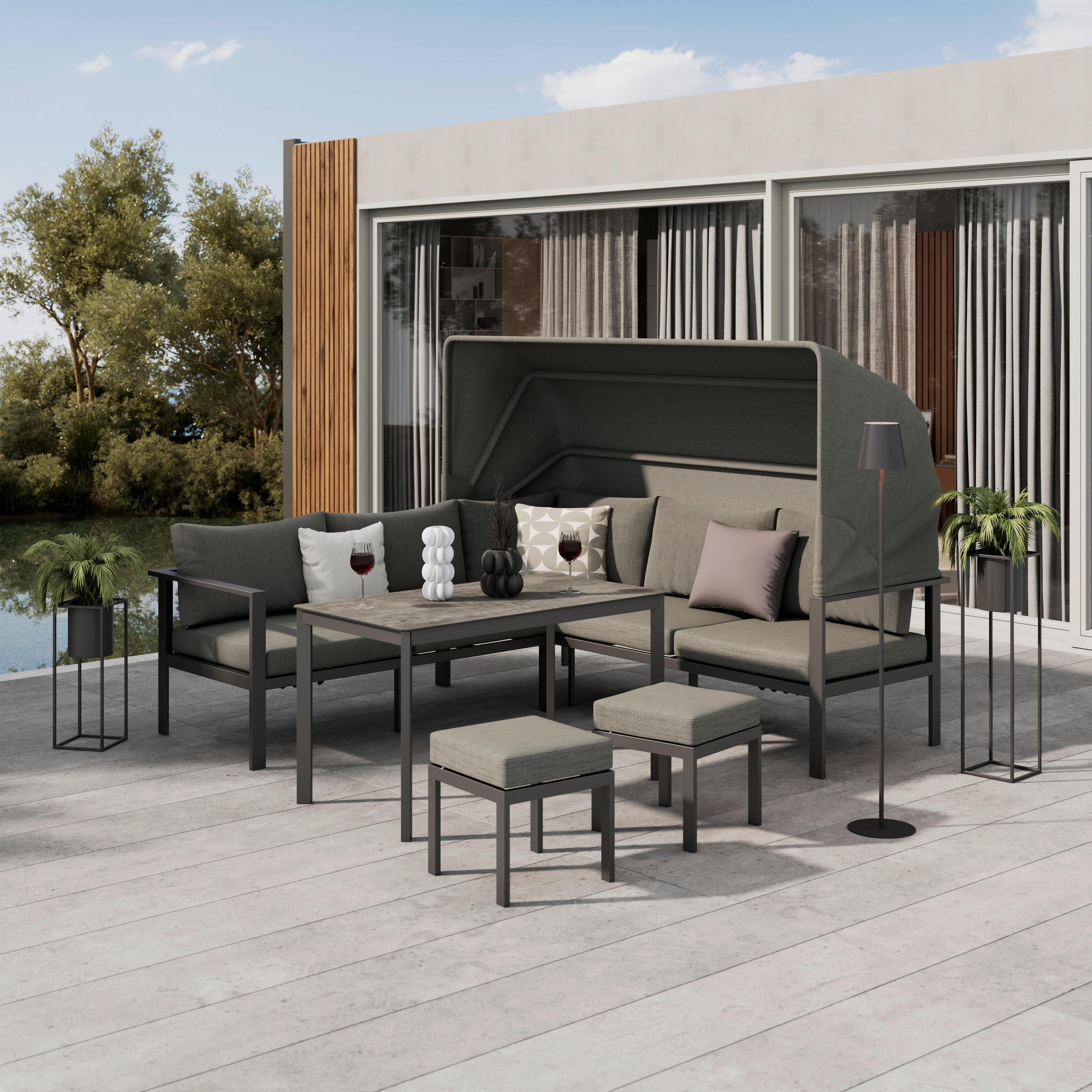 LOUNGEGARNITUR Bigi Grau/Beige - Anthrazit, Metall - Mömax