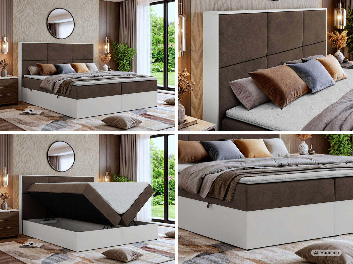 KONTINENTÁLNÍ POSTEL DELVIT 140/200 - Hnědá Samet - Topper Visco - H3 - černá/hnědá, textil/plast (140/200cm) - MKS