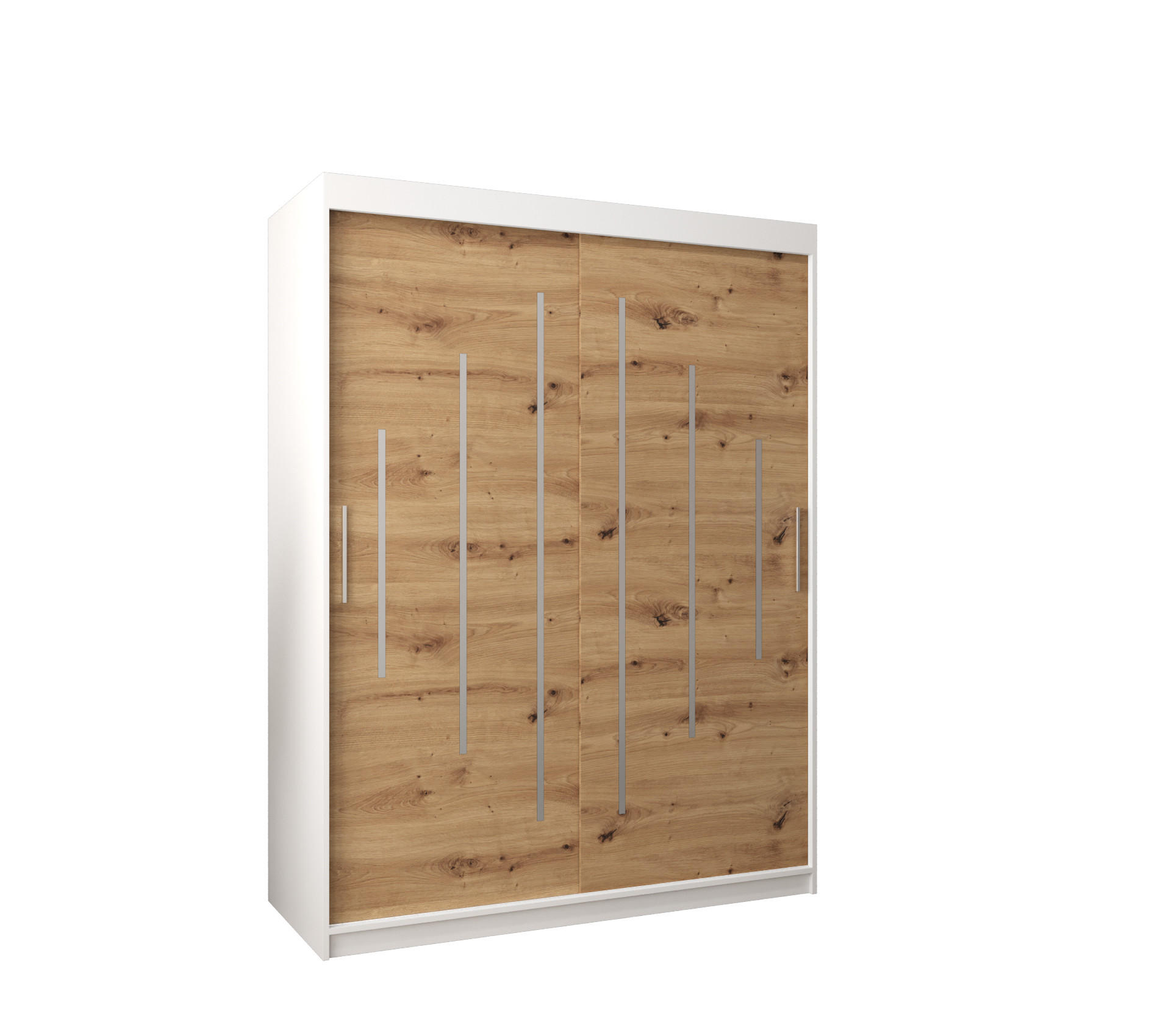 Abiks Möbel Schwebetürenschrank Weiß, Eiche Artisan 150x200x62 cm