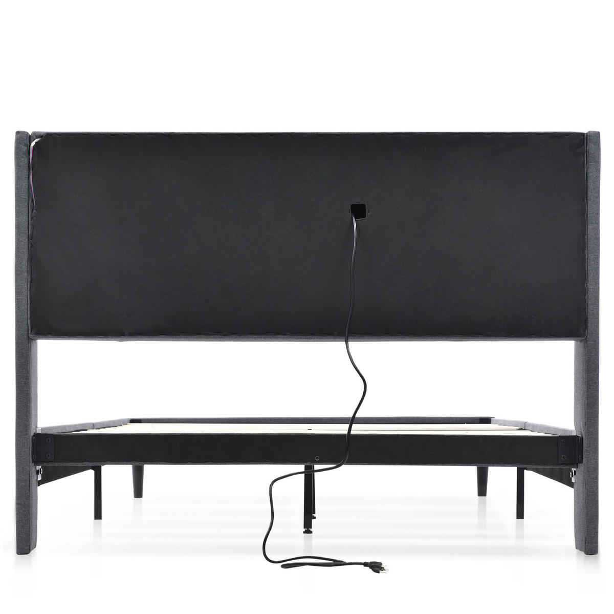TAPECIRANI krevet 160/200 cm sivi od masivnog drva s LED rasvjetom, USB priključcima i uzglavljem za pohranu - siva, drvo (160/200cm) - OKWISH