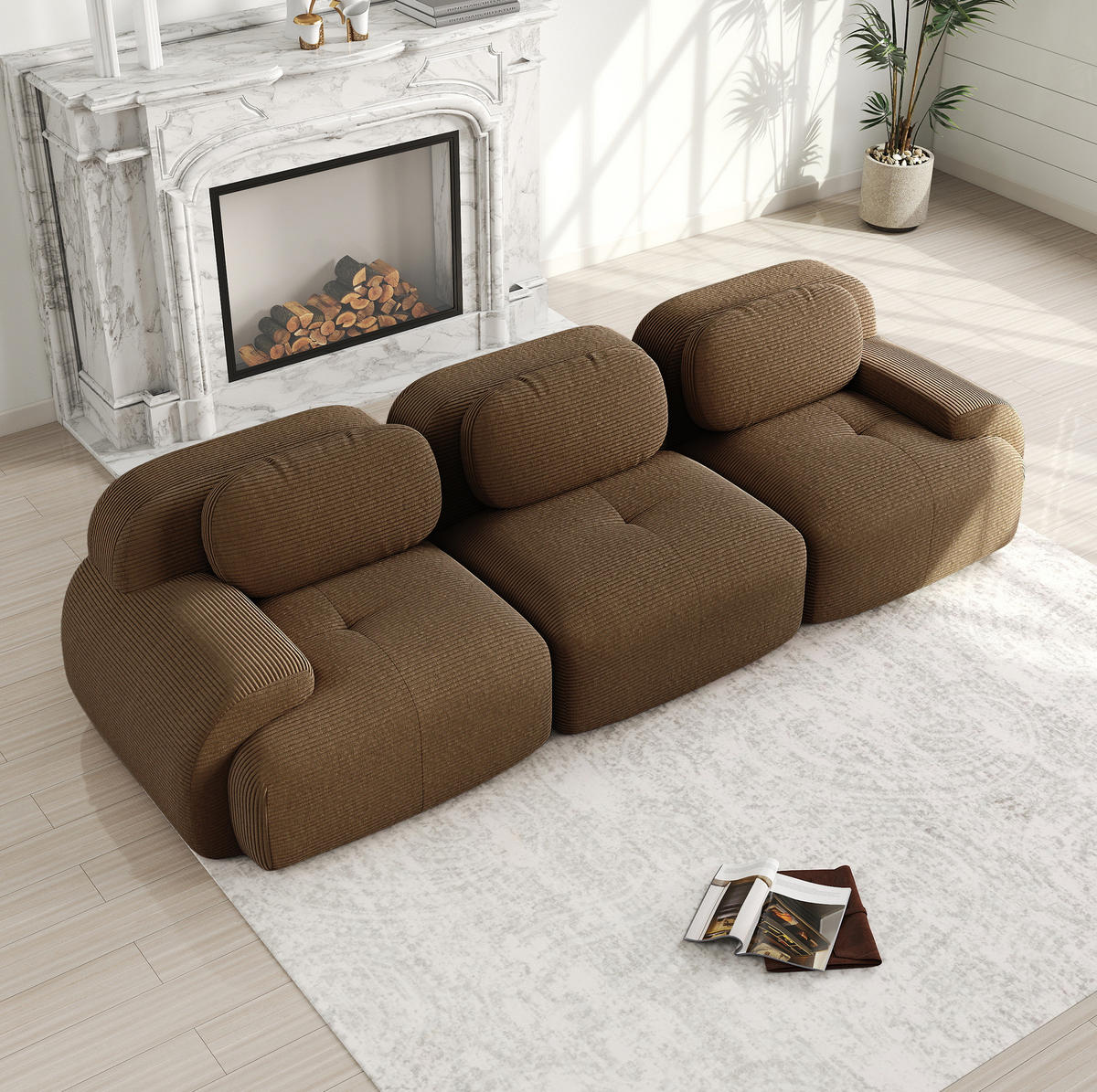 SOFA modular rahmenlos Cord Brown - Braun, Kunststoff (103/75/298cm) - Meubliv