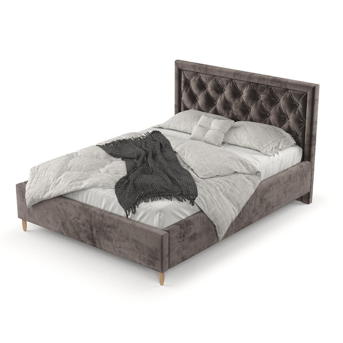 POLSTERBETT Lido 120/200 cm Braun im Lotta Stoff - Naturfarben/Braun, Holz/Holzwerkstoff (120/200cm) - AltaBeds