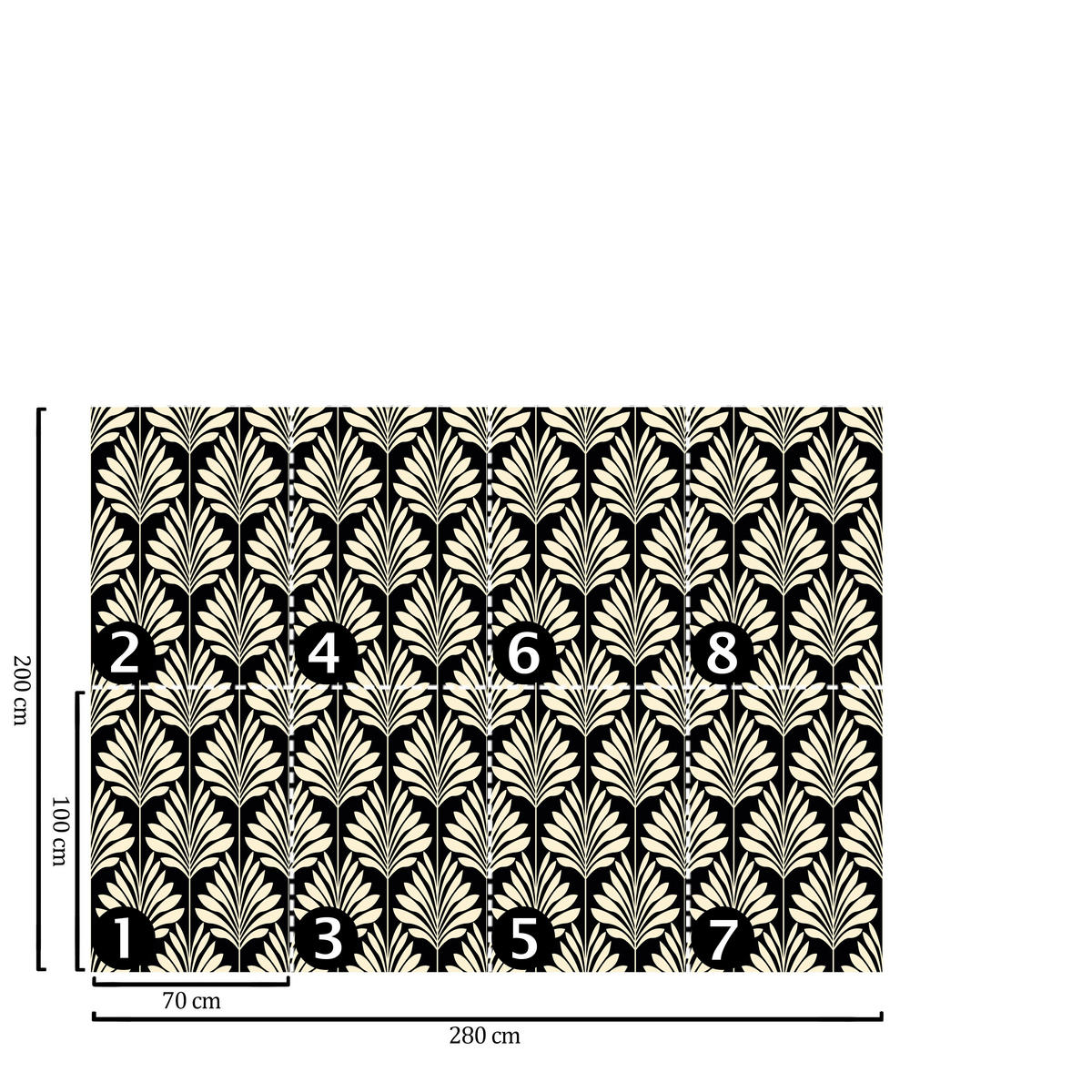 TAPETE Art Deko aus echtem Papier, 200x280cm, 8 Bögen - Schwarz, Papier (200/280cm) - WALLPAPERS4BEGINNERS
