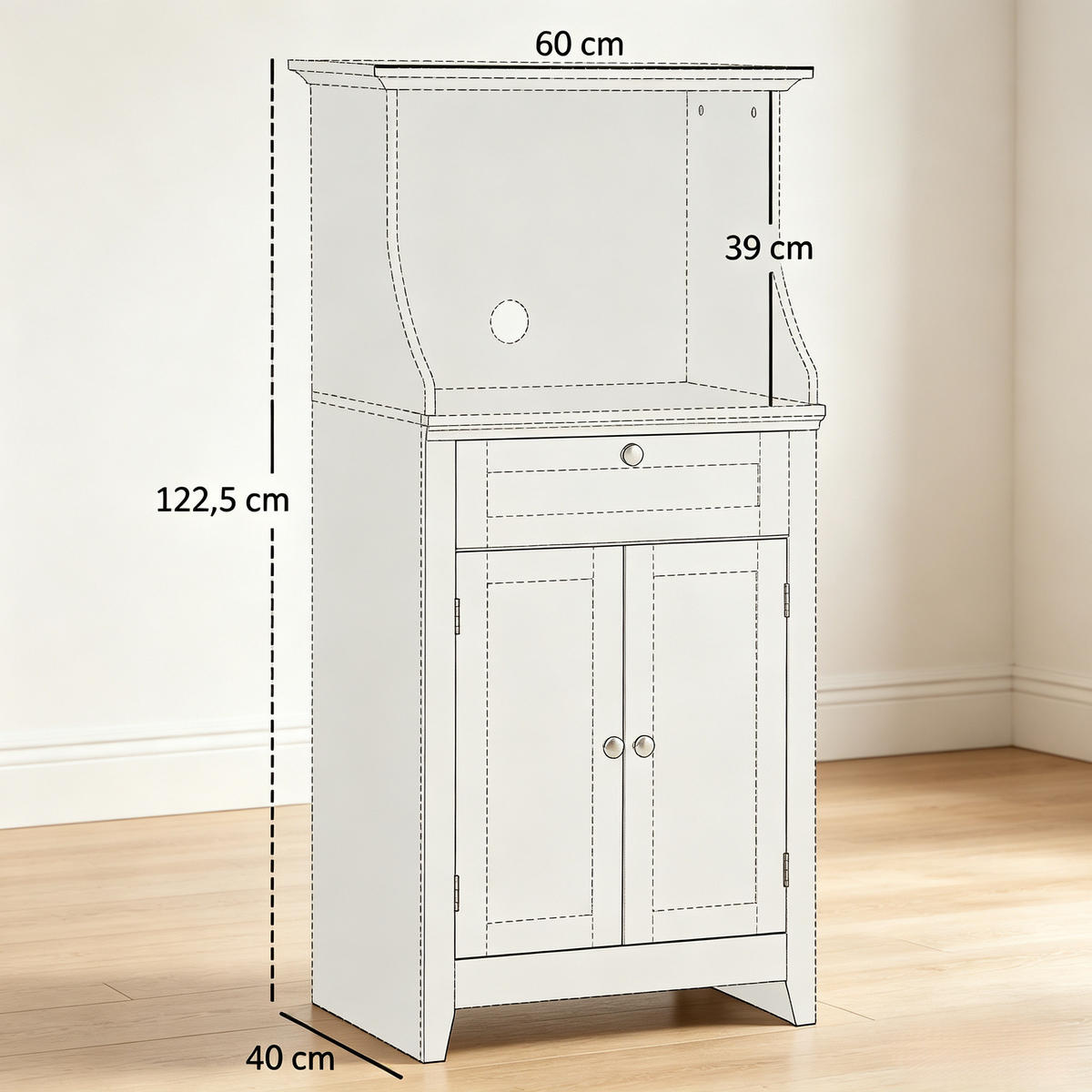 HIGHBOARD DE-38817 60/40/122,5 cm Mikrowellenfach und Schublade Weiß - Weiß, Holzwerkstoff (60/122.5/40cm) - ComfortXL