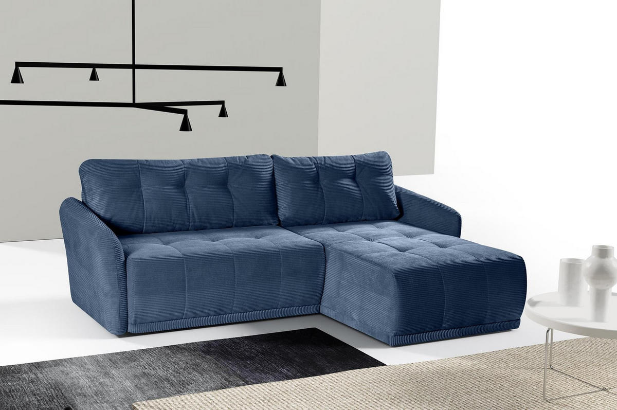 ECKSOFA Omron Dunkelblau, universal Schlafsofa - Dunkelblau, Holzwerkstoff/Textil (248/180cm) - Bettso