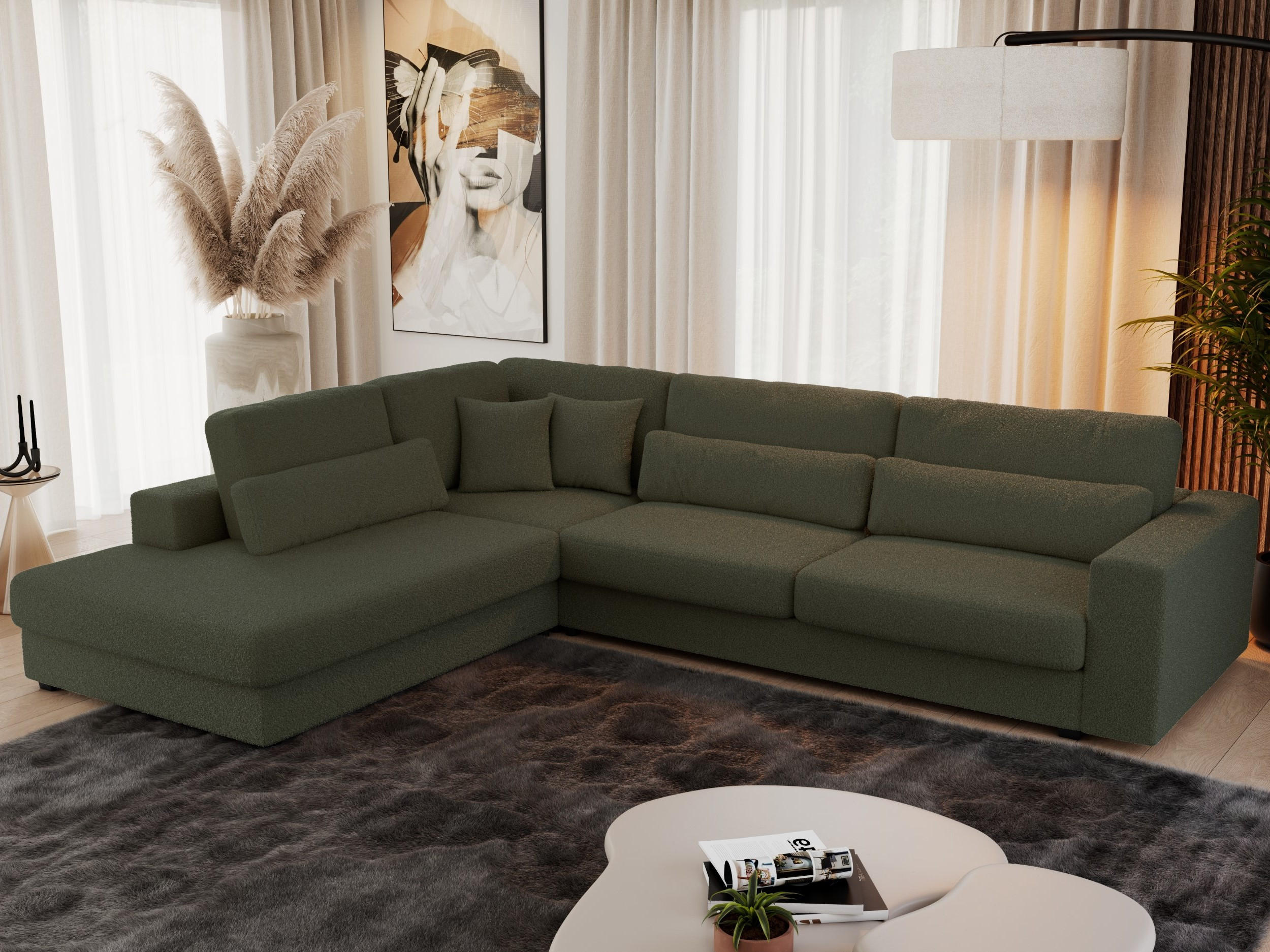 ECKSOFA Savona Grün Boucle - links - Schwarz/Grün, Kunststoff/Textil (316/249cm) - MKS