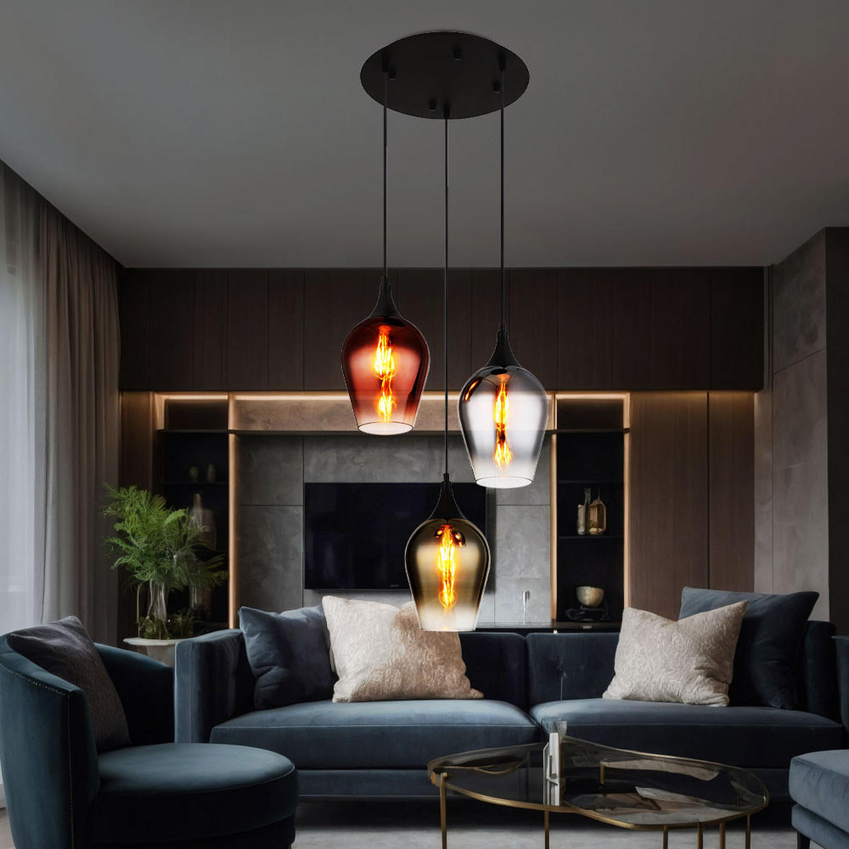 LED HÄNGELEUCHTE Metall Bunt 3-Flammig - Multicolor, Glas (45/45/120cm) - Globo Lighting