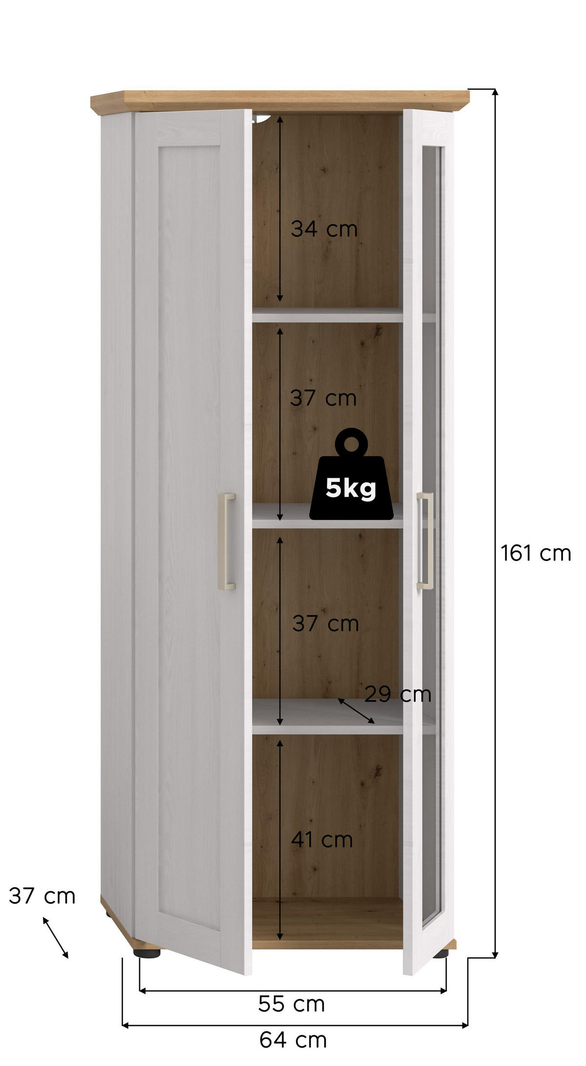 VITRINE VERONA (B/H/T: ca. 64/161/37 cm) in Sibiu Lärche Nachbildung/Sibiu Lärche Nachbildung - Lärchefarben, Holzwerkstoff (64/161/37cm)