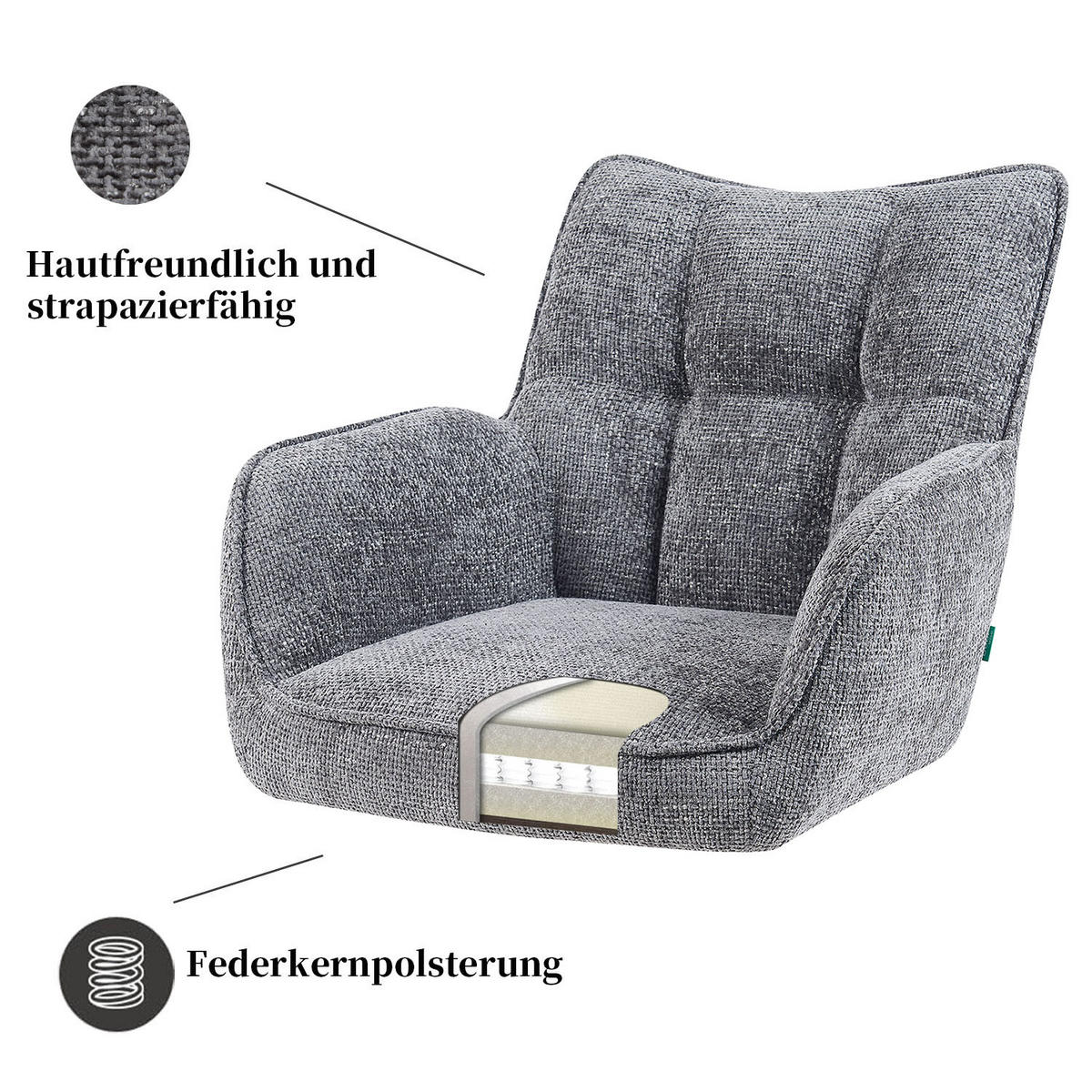 DREHSTUHL Mika-Theo 2er-Set - Nussbaumfarben/Grau, Eichenholz/Holz (59/84/66cm) - DUBI Möbel