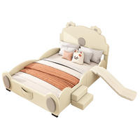 KINDERBETT aus PU 140x200 cm in Beige mit Rutsche & Leiter - Beige, Kunststoff (140/200cm) - Modfu
