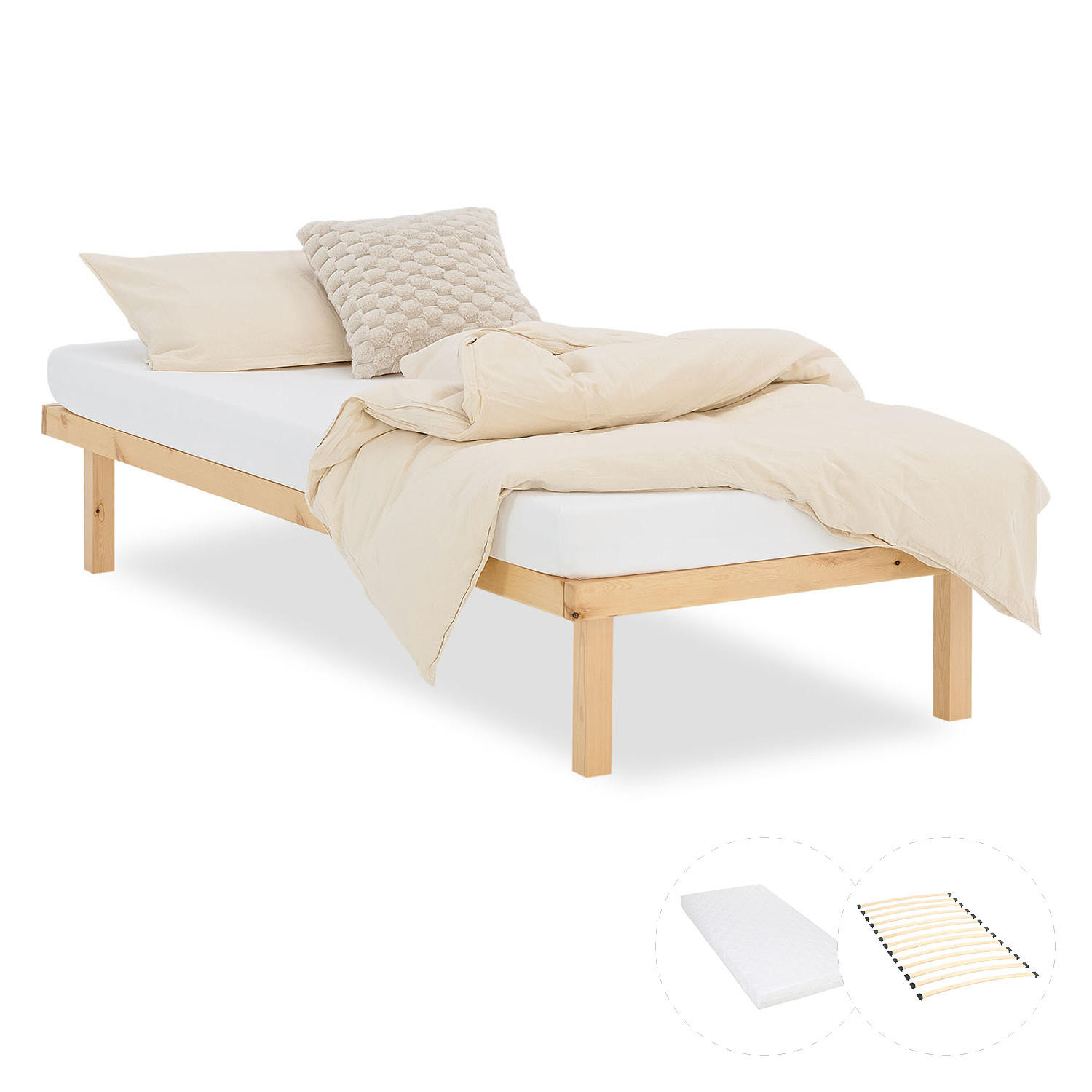 HOLZBETT 90/200 cm natur + Matratze - Naturfarben, Holz/Textil (90/200cm) - Homestyle4u