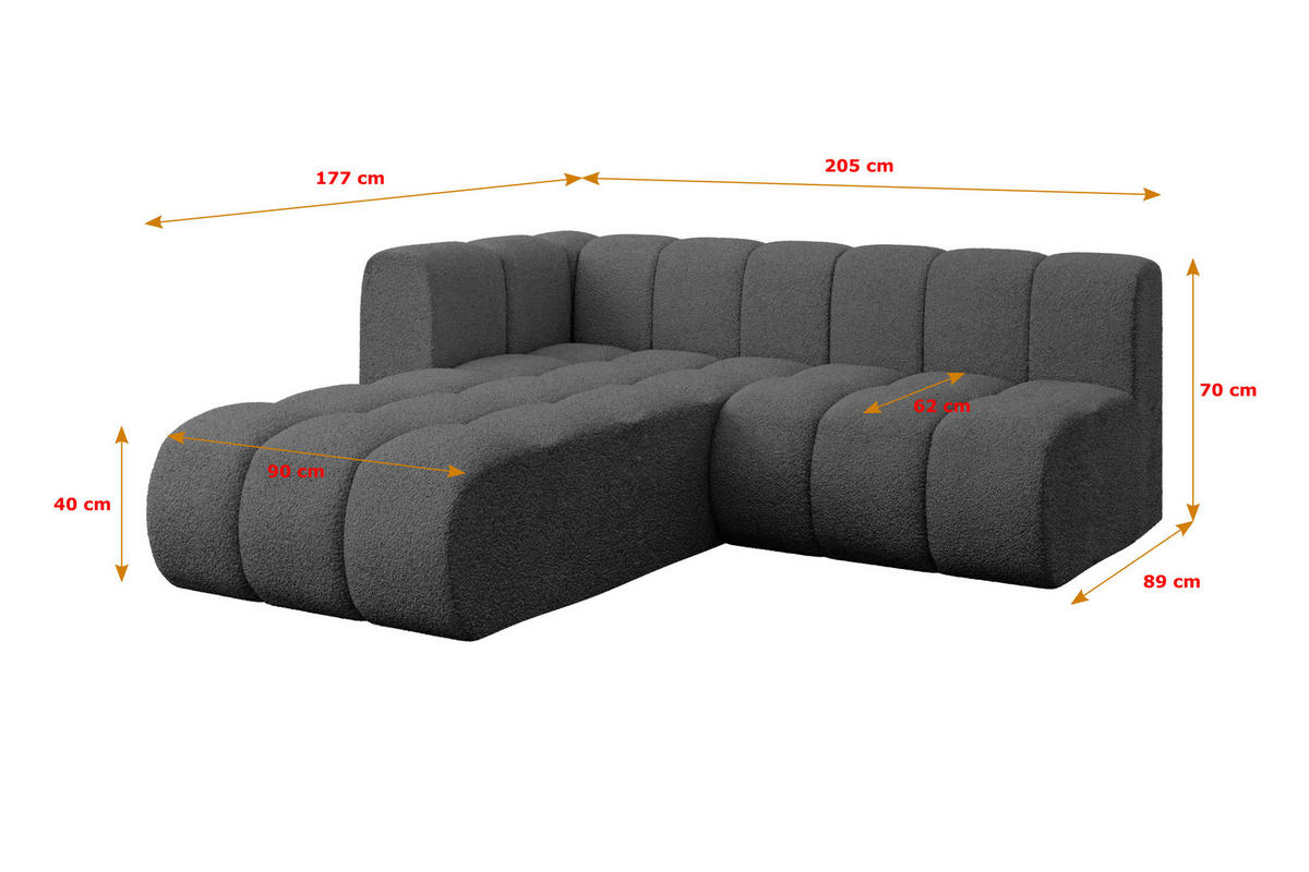 ECKSOFA modulares Sofa Darnel-L1 - 205x177x70 cm Grau - Grau, Holzwerkstoff/Textil (205/177cm) - ALTDECOR