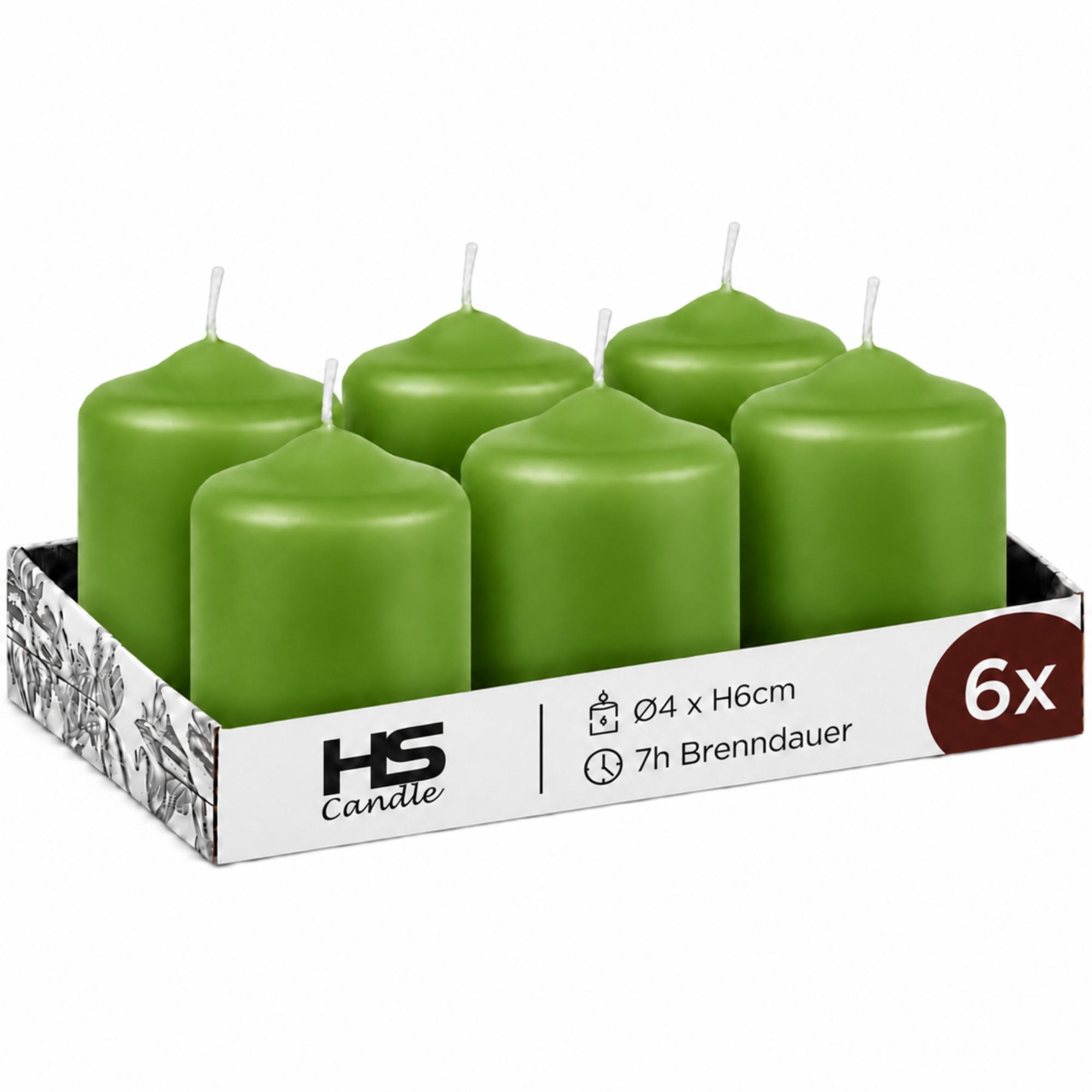 STUMPENKERZEN Ø4xH6 cm Grün 6er-Pack - Grün, Naturmaterialien (4/6cm)