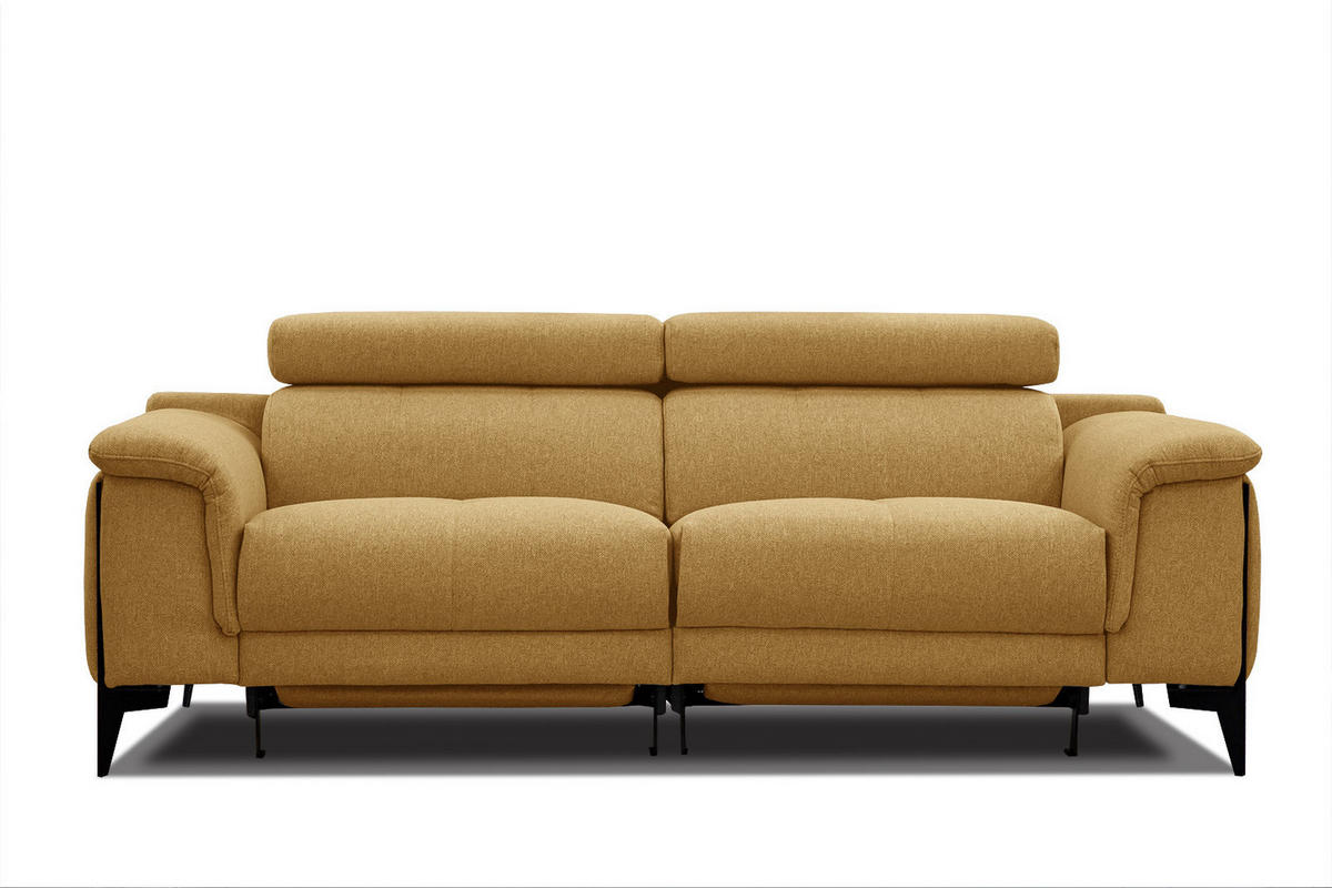 RELAXSOFA MATERA 3-Sitzer mit 2 Relaxfunktionen, dunkelgelb - Dunkelgelb/Schwarz, Holzwerkstoff/Textil (212/82/103cm) - Courtois Laville