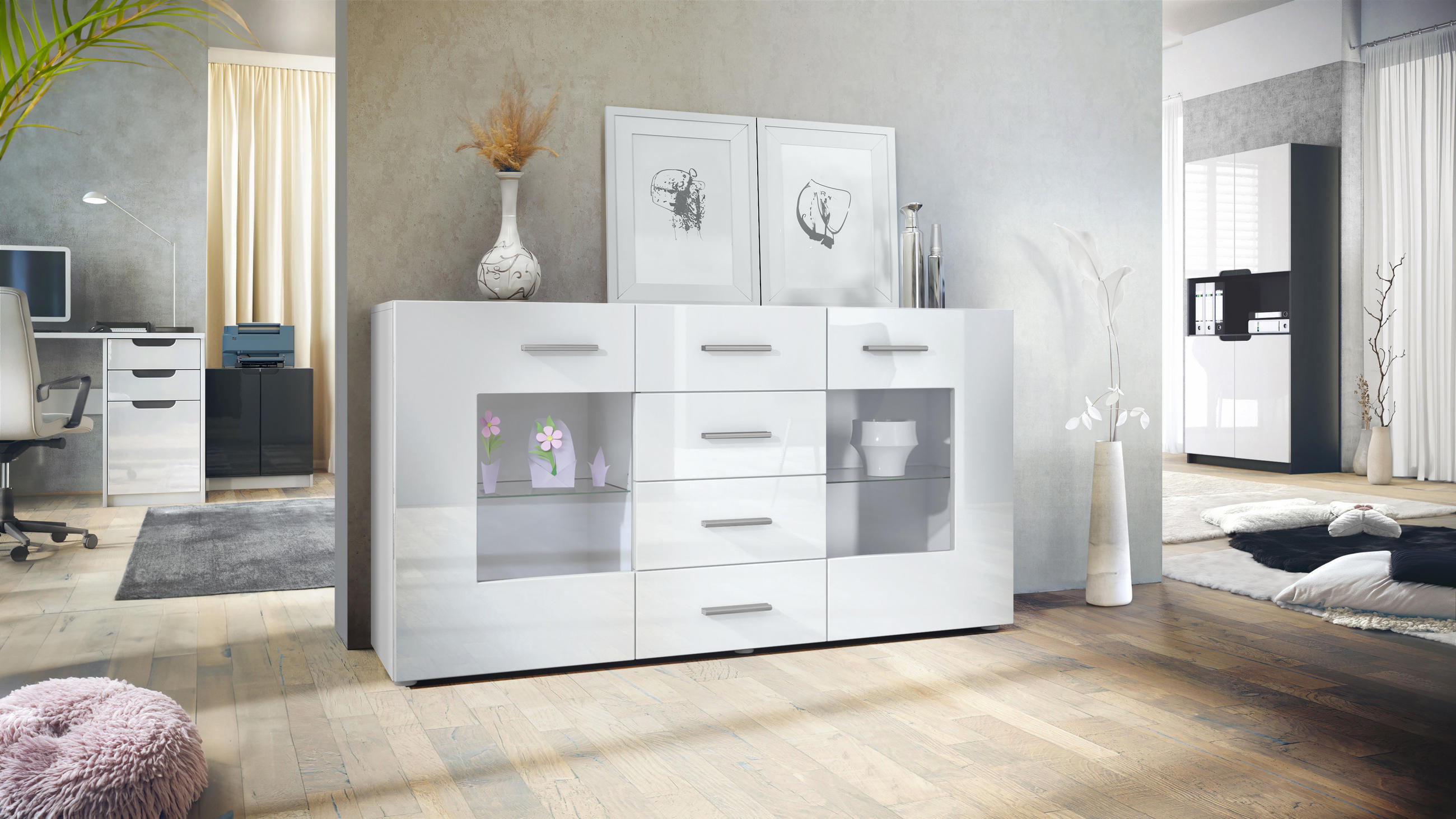 SIDEBOARD Noah Weiß Hochglanz - Weiß Hochglanz, Holzwerkstoff (139/72/35cm) - Vladon