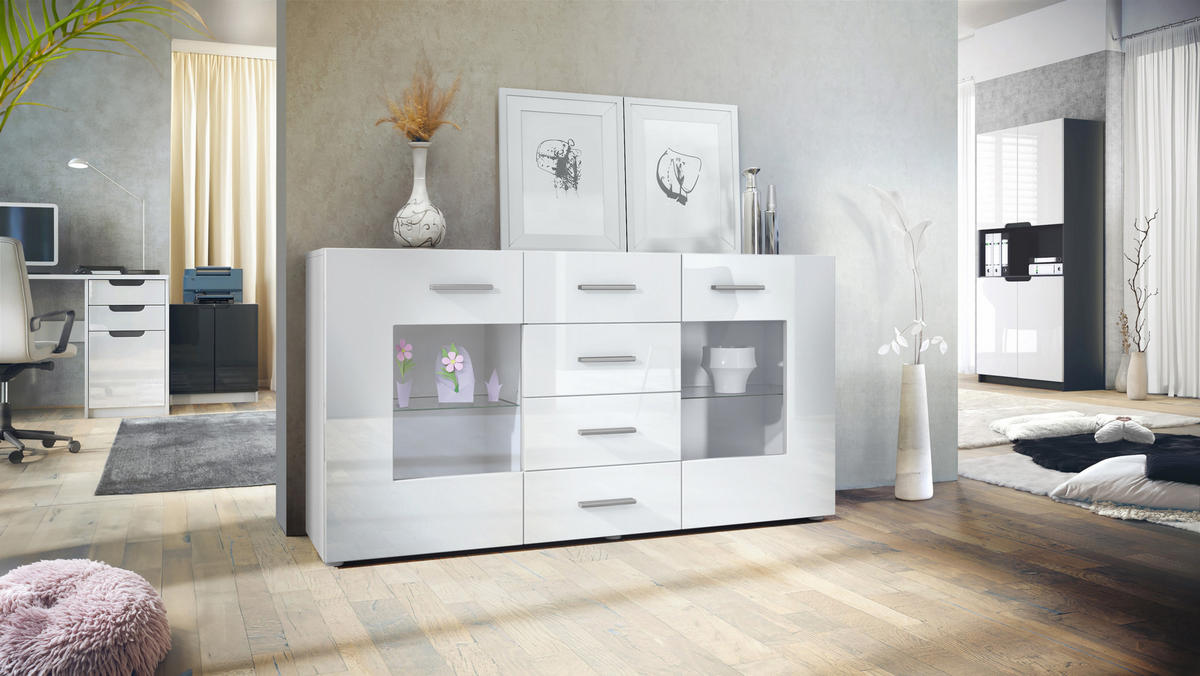 SIDEBOARD Noah Weiß Hochglanz - Weiß Hochglanz, Holzwerkstoff (139/72/35cm) - Vladon