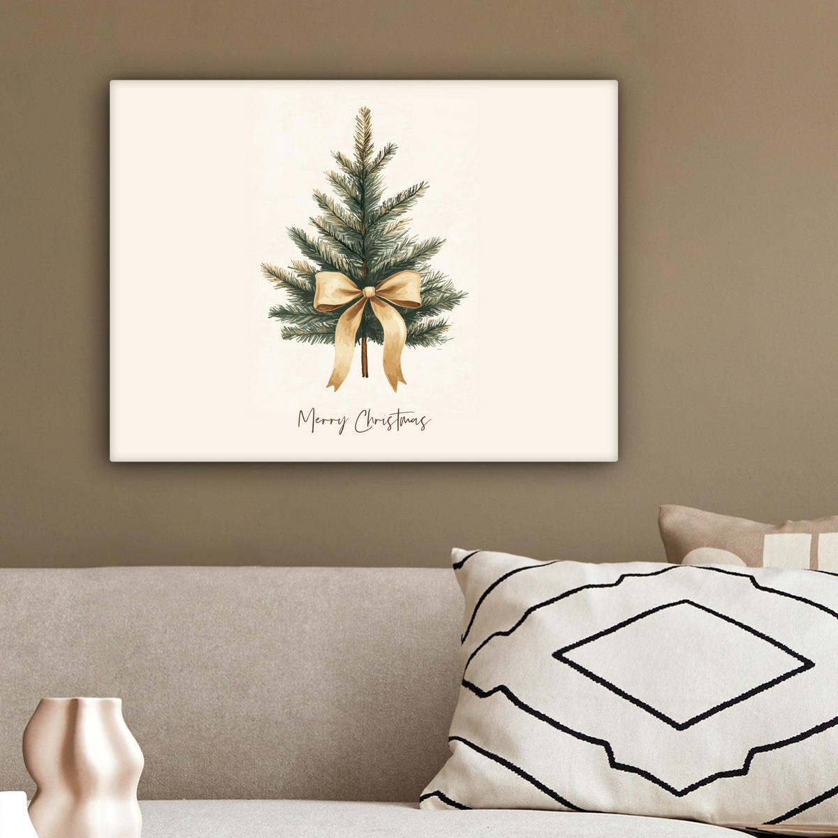 LEINWANDBILD Weihnachtsbaum - Weihnachten - Frohe Weihnachten - Beige 40x30 cm - Sandfarben, Textil (40/30cm) - MuchoWow