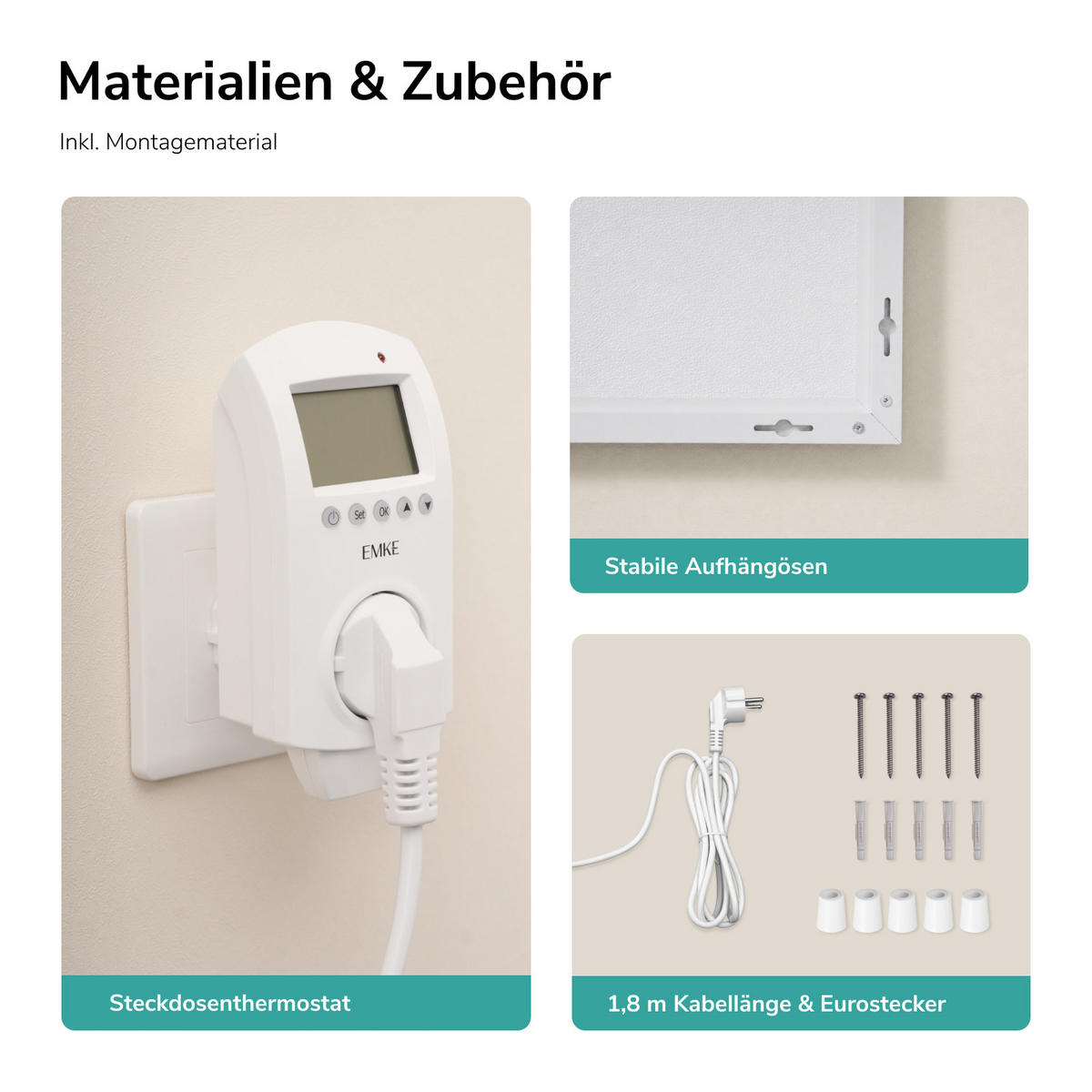 WANDKONVEKTOR Elektrisch 600 W mit Thermostat und App Steuerung 100,5/59,5 cm - Weiß, Kunststoff/Metall (100.5/59.5/2cm) - EMKE