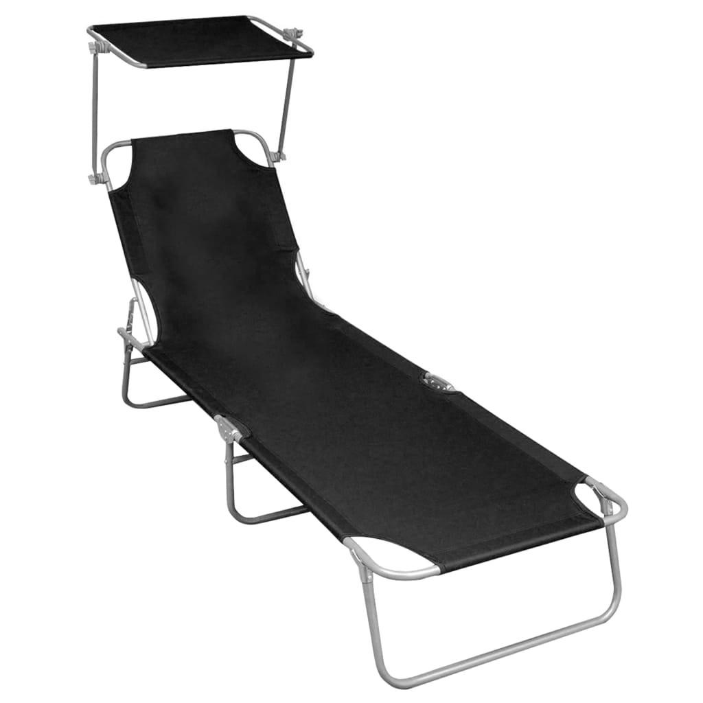 KLAPPLIEGE mit Sonnendach Schwarz Aluminium - Schwarz, Textil (57.5/27/188.5cm) - furnicato