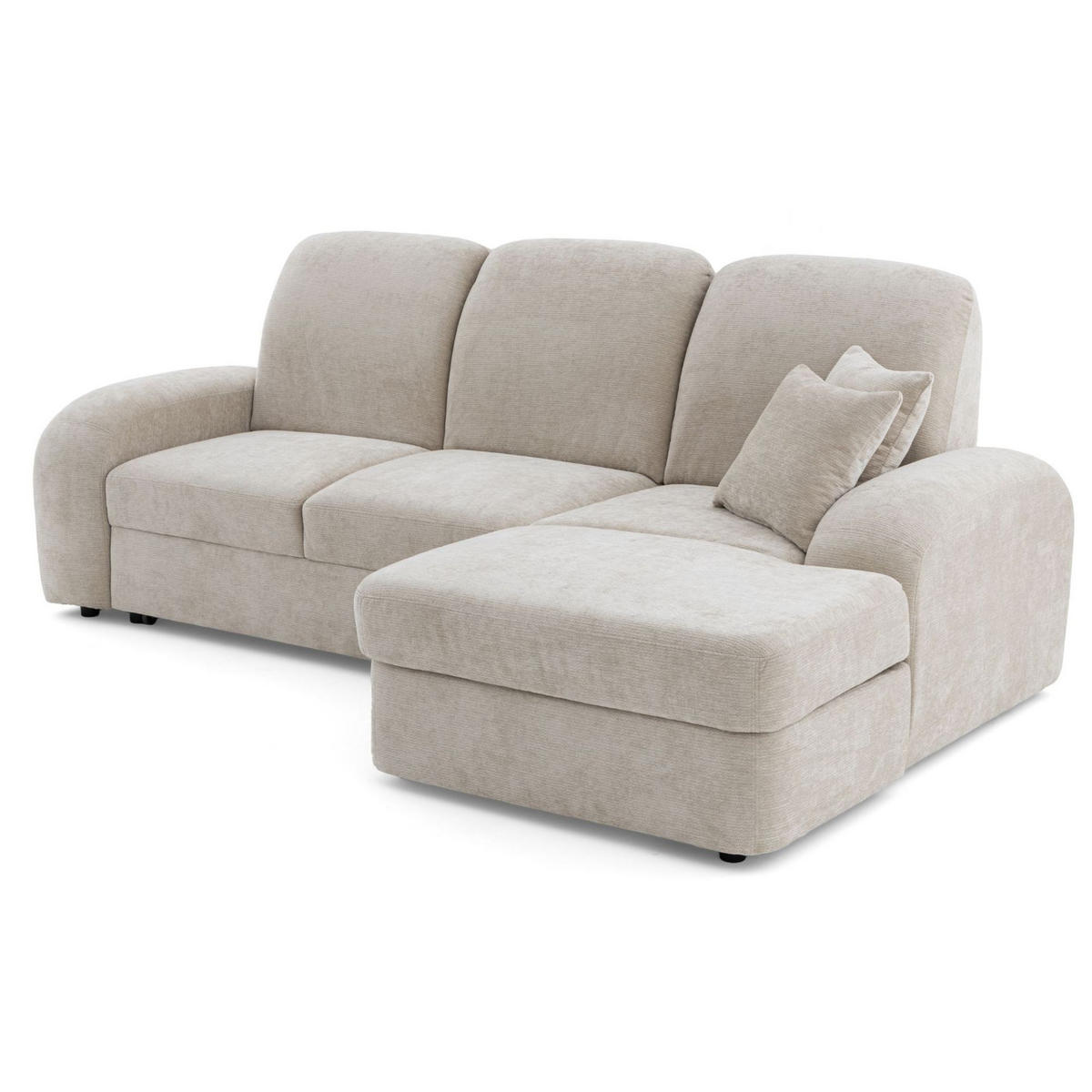 ECKSOFA VIBE S Rechts mit Schlaffunktion 130x202 Chenille Beige - Beige/Schwarz, Holz/Kunststoff (156/255cm) - Muffo