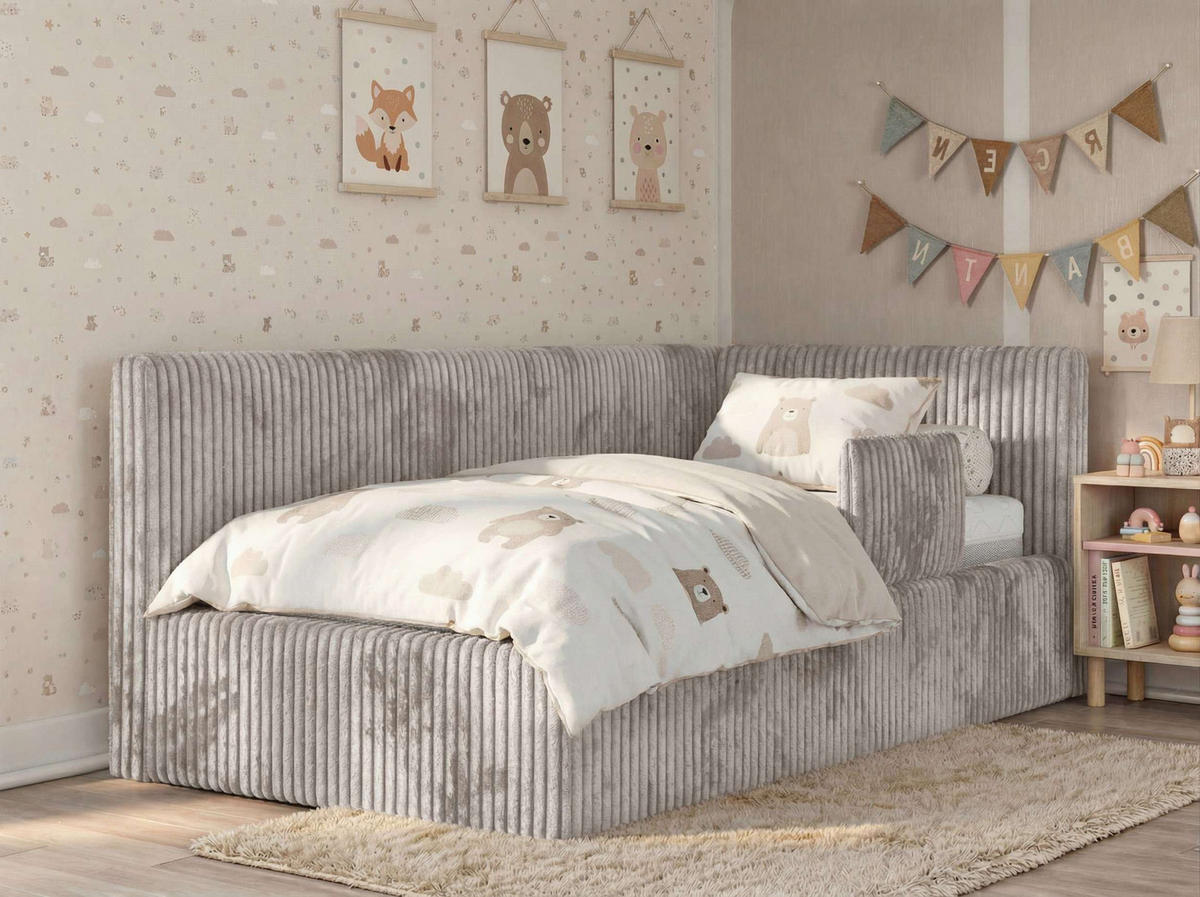 POLSTERBETT TILVO ALTA 90/200 - Hellbraun Cord - Ohne Matratze - Rechts - Hellbraun, Textil (200/90cm) - MKS