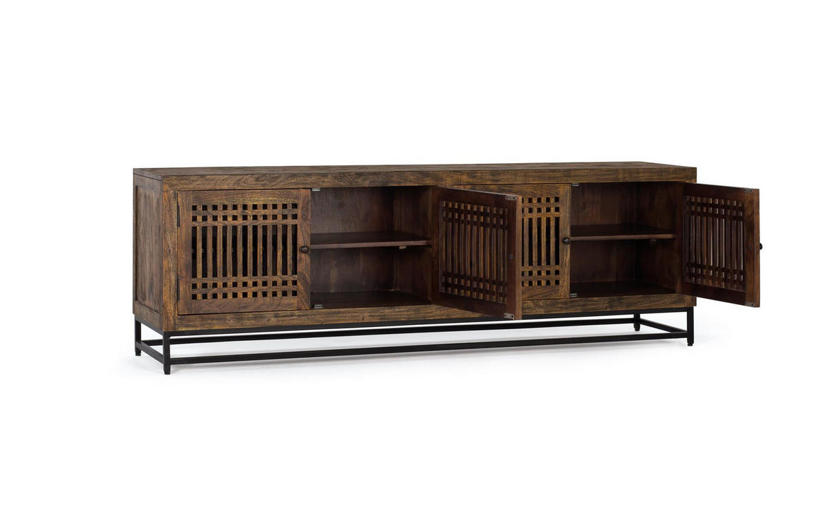 TV-SCHRANK aus Akazienholz und Metallbeinen mit 4 Türen - Braun, Holz (200/65/45cm) - Giner y Colomer