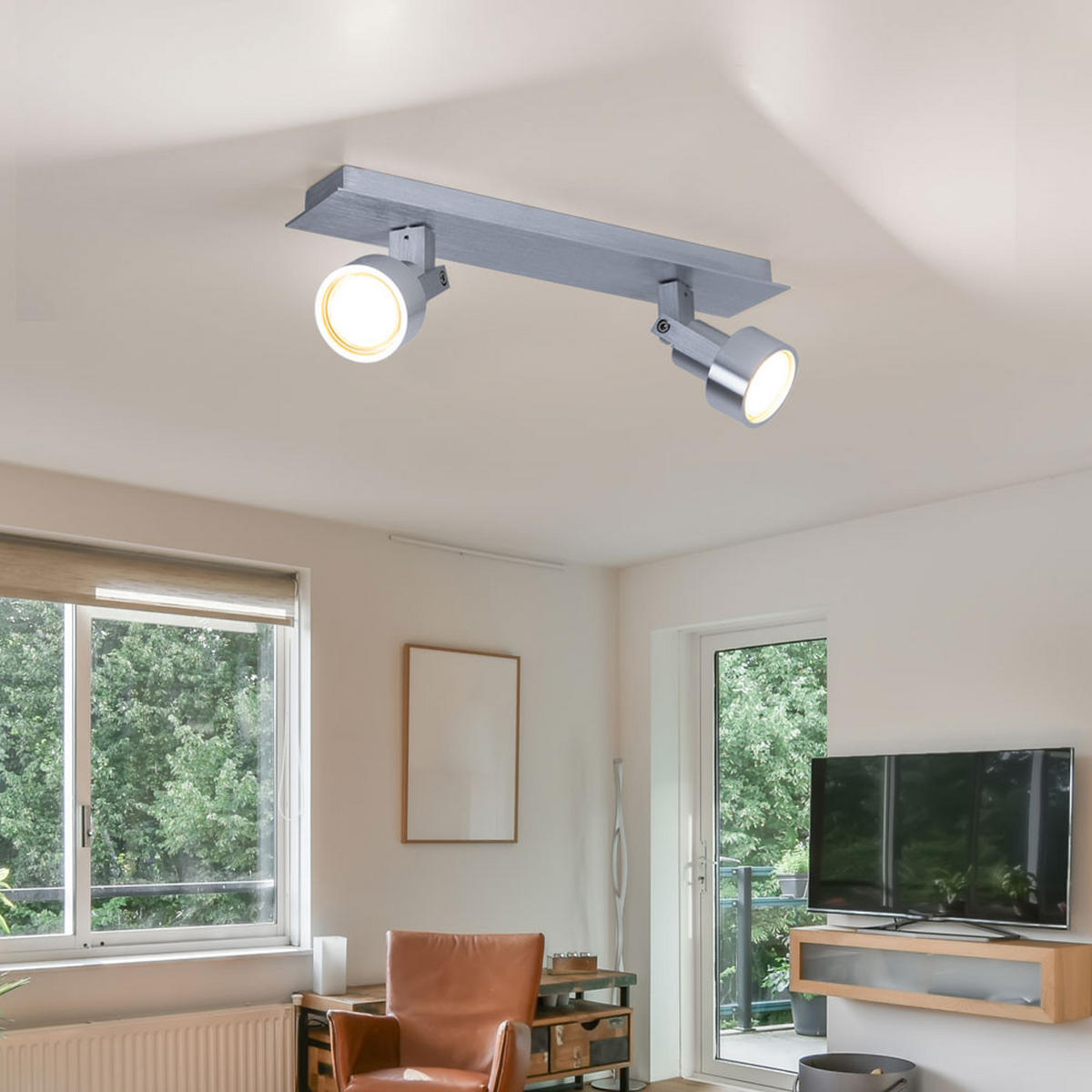 LED DECKENLEUCHTE Chrom Silber - Silberfarben, Metall (34/7/14cm) - Globo Lighting