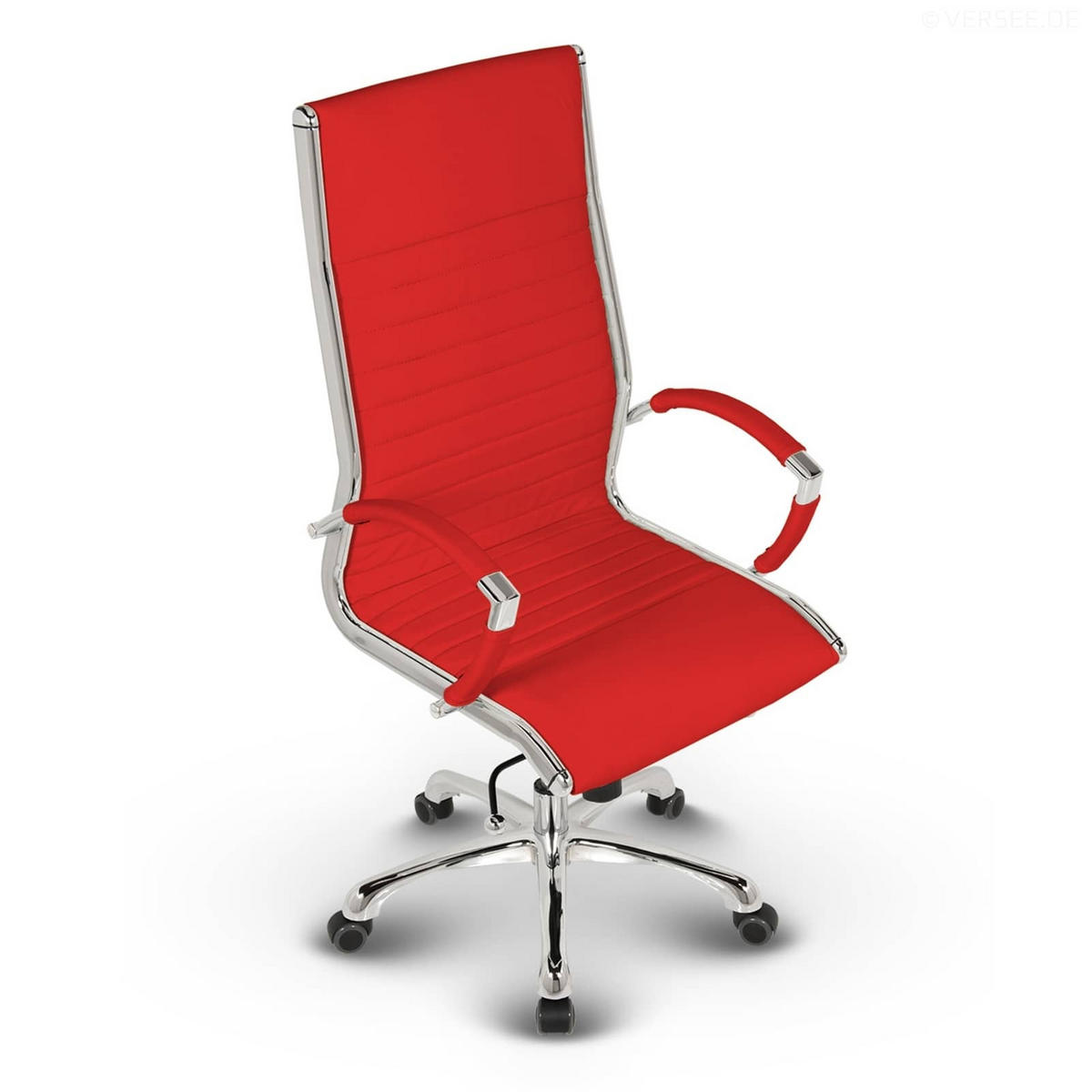 BÜROSTUHL Montreal Echtleder Rot – ergonomisch, 150 kg belastbar, Sitzhöhe 46-54cm - Rot, Leder/Metall (60/115/60cm) - Versee