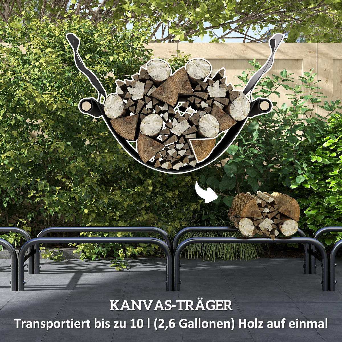 KAMINHOLZREGAL bis 200 kg - Schwarz, Metall (36/99/240cm) - Outsunny
