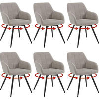 ESSZIMMERSTUHL 6er Set, drehbar, Samt, Hellgrau - Hellgrau/Schwarz, Textil/Metall (57/78/63cm) - Woltu