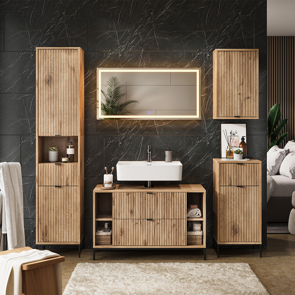 WASCHBECKENUNTERSCHRANK Eliza Viking Oak 100 x 63 cm mit 2 ausziehbaren Schubladen - Eichefarben, Holzwerkstoff (100/63/45.1cm) - Vicco