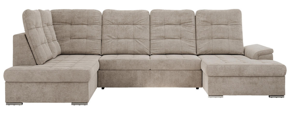 WOHNLANDSCHAFT MADRITO U - Beige Struktur - Links - Beige/Silberfarben, Textil/Metall (204/89/323cm) - MKS