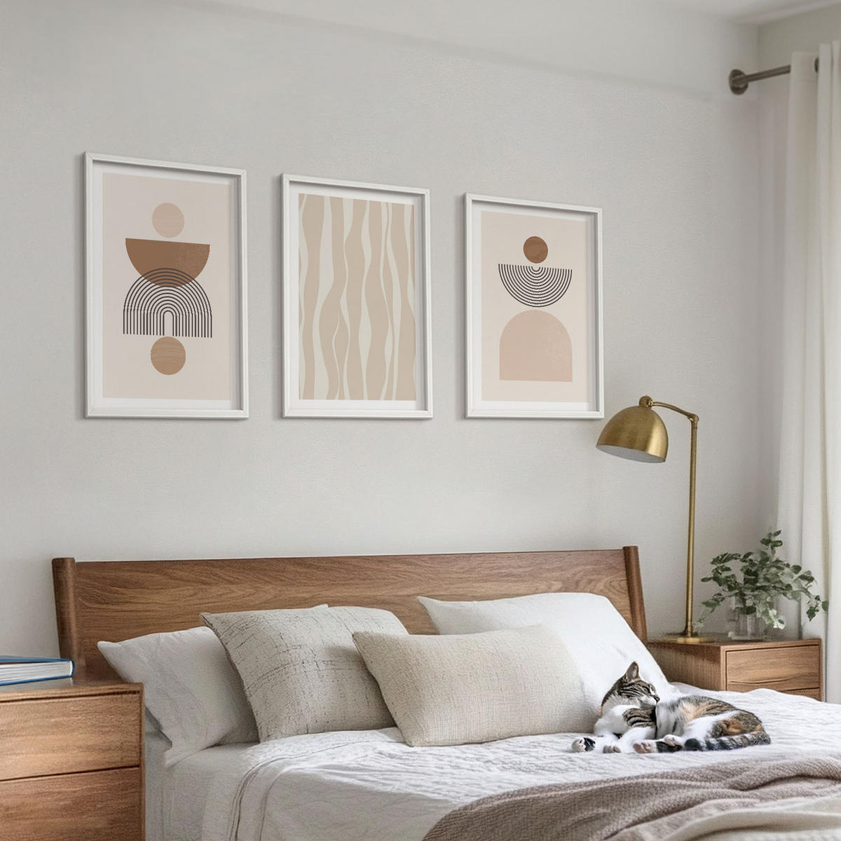 BILDER SET 3er Set - 40x60 cm Weißer Rahmen - Abstrakte Formen braun beige - Weiß, Kunststoff (40/60cm) - TULUP