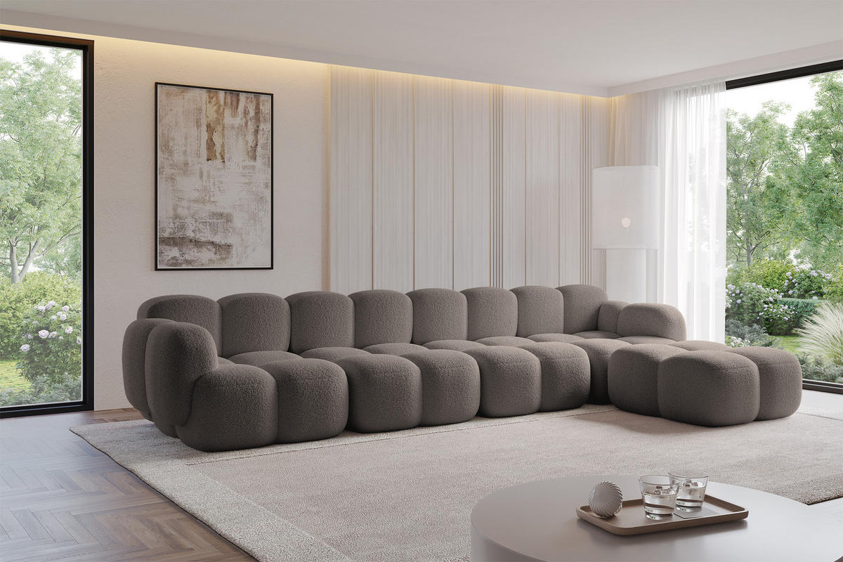 ECKSOFA modulares Sofa Rechts Miko-L3 390x205x75 Braun Bouclé - Dunkelbraun/Schwarz, Holzwerkstoff/Kunststoff (390/205cm) - ALTDECOR