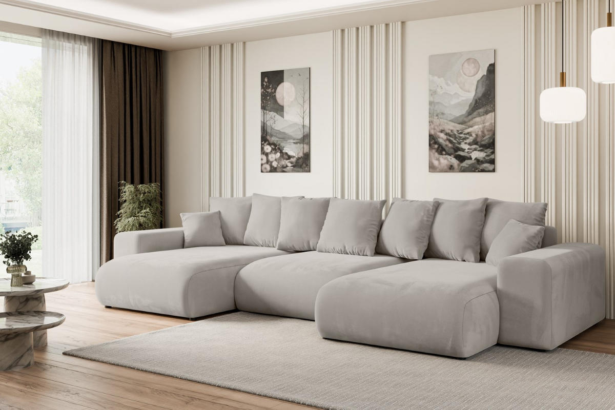WOHNLANDSCHAFT mit Schlaffunktion und Bettkasten ESKAR-U -352x165x84cm Hellbraun Velours - Hellbraun/Schwarz, Holzwerkstoff/Kunststoff (352/84/165cm) - ALTDECOR