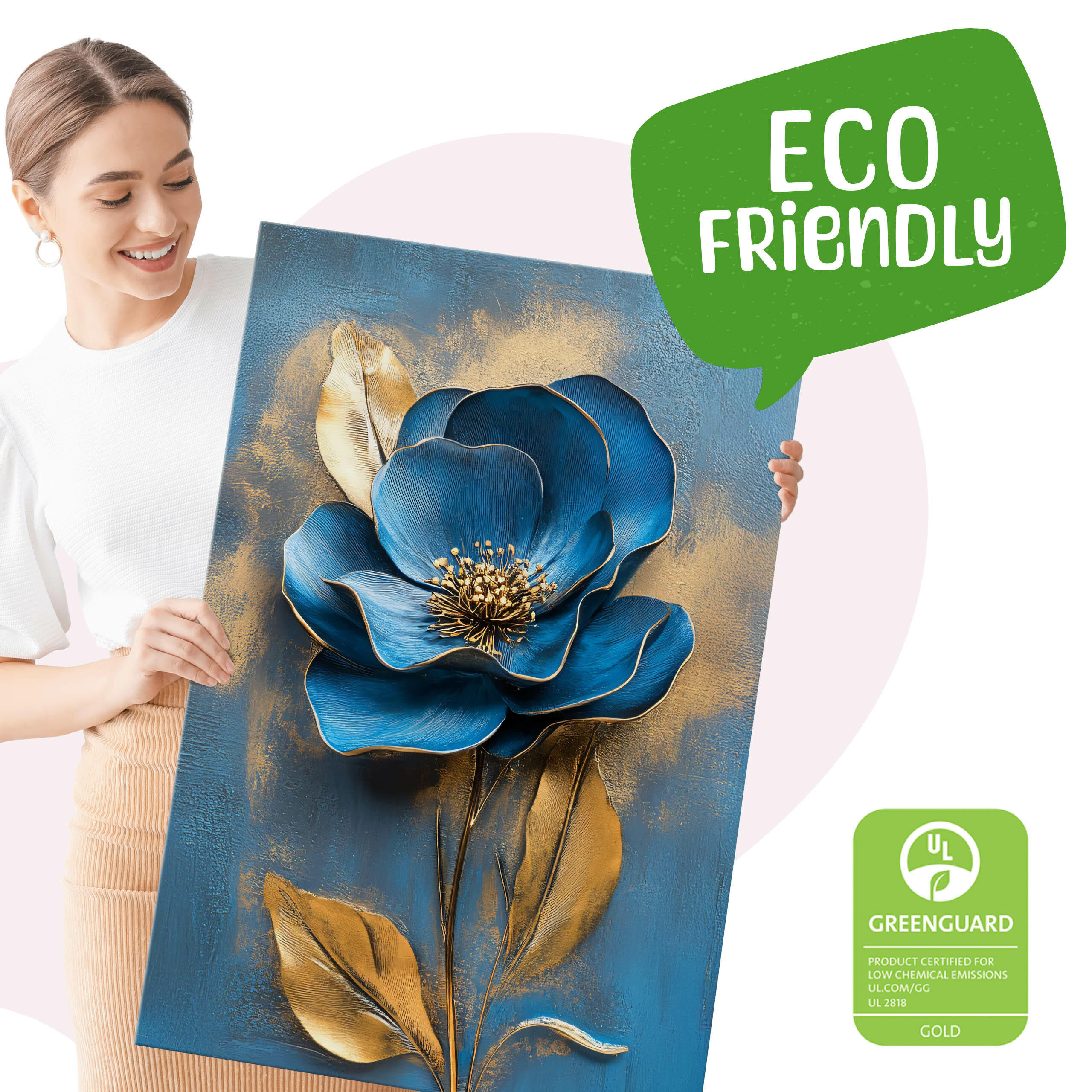 Thumbnail - Muralo Leinwandbilder, Blau, Beige, Textil, Floral, Abstrakt, Rechteckig, 90x40 cm, Bilder und Zubehör, Wandbilder, Bild...