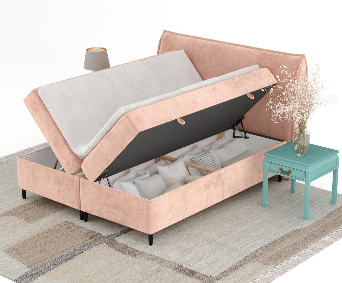 BOXBETT 200/200 cm Corvus, in Rosa, Matratze, Topper, Bettkasten, H2 = mittel - Pink/Schwarz, Holz/Holzwerkstoff (200/200cm) - Maison de Reve