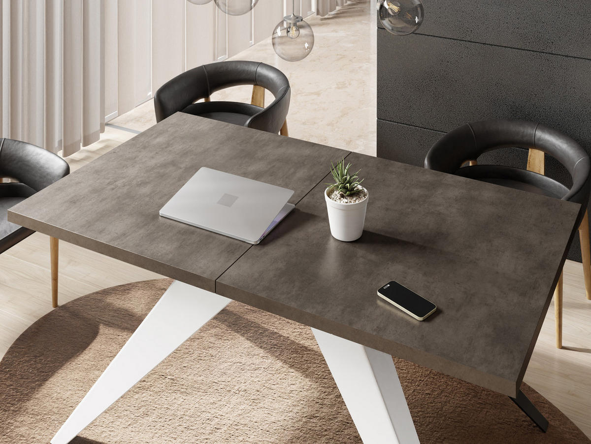 ESSTISCH Vance Weiß rechteckig ausziehbar, Dunkelgrauer Chicago Beton 140-240/80/76 cm - Dunkelgrau/Weiß, Holzwerkstoff/Metall (140/80/76cm) - WFL GROUP