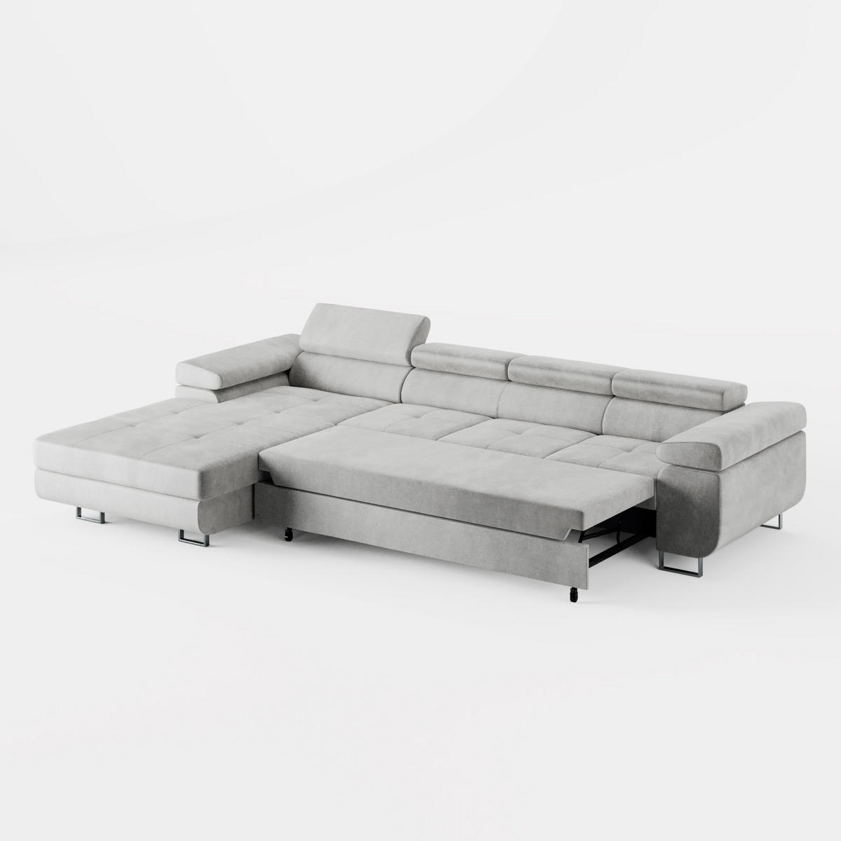 ECKSOFA VEMO CORE PLUS Links Schwarz Velours-Stoff mit Schlaffunktion und Bettkasten - Schwarz, Holz/Metall (335/205cm) - Barchello