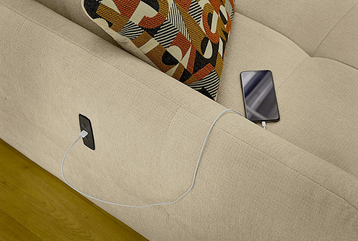 ECKSOFA mit elektrische Sitztiefenverstellung, Kopflehnen verstellbar, USB-C und -A Ladefunktion B260/T191/H106 cm, Flachgewebe Beige / 15405 - Beige/Multicolor, Kunststoff/Textil (260/191cm) - luma-home