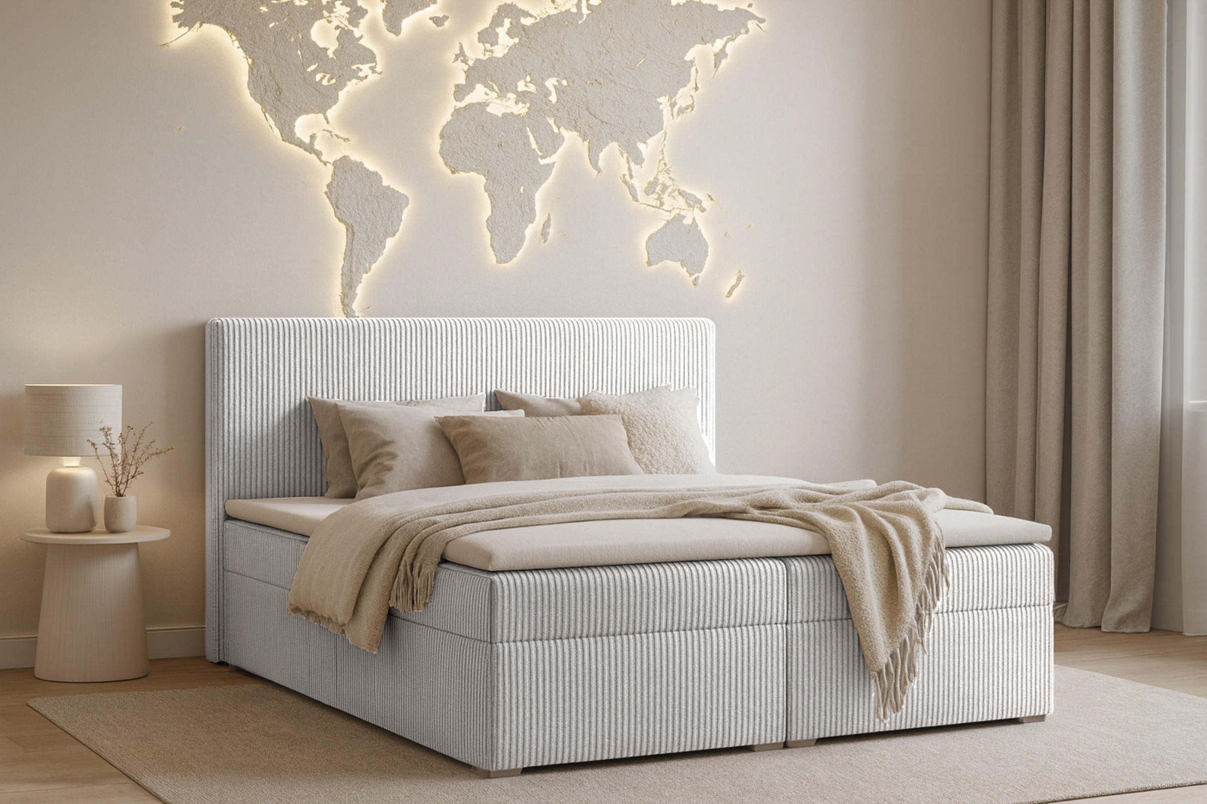 BOXBETT LOFT IV 200/200 Cord Schwarz mit Taschen-Federkernmatratzen 7 Zonen H4 - Schwarz, Holz/Holzwerkstoff (200/200cm) - Deine Möbel 24