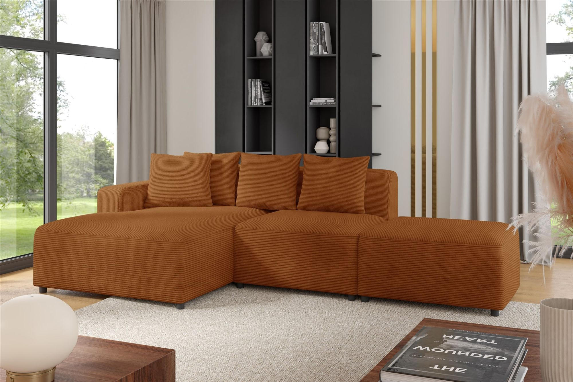 Thumbnail - Fun Möbel Ecksofa, Rotbraun, Textil, Ottomane links, 304x165 cm, Wohnzimmer, Sofas & Couches, Wohnlandschaften, Ecksofas