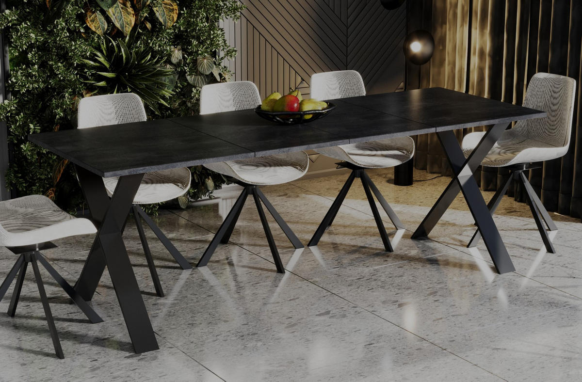 ESSTISCH Stol X ausziehbar bis 210 cm - Graphitfarben, Holzwerkstoff (130/80/75cm) - Endo-Moebel