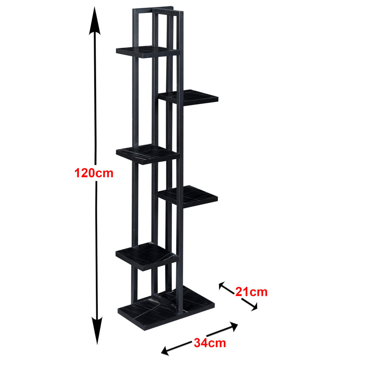 PFLANZENREGAL Tohmajärvi - Schwarz Hochglanz, Holzwerkstoff/Metall (34/120/21cm) - [en.casa]