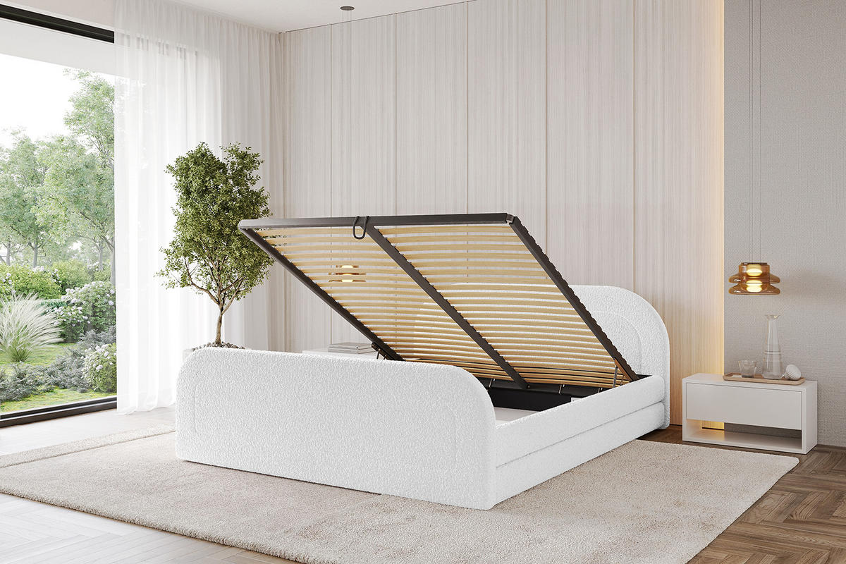 POLSTERBETT mit Bettkasten, Fußteil und Lattenrost, Boxbett mit Matratze H3/H4 - LERIS-v1-Z 180x200 Weiß - Weiß, Holzwerkstoff/Textil (180/200cm) - ALTDECOR