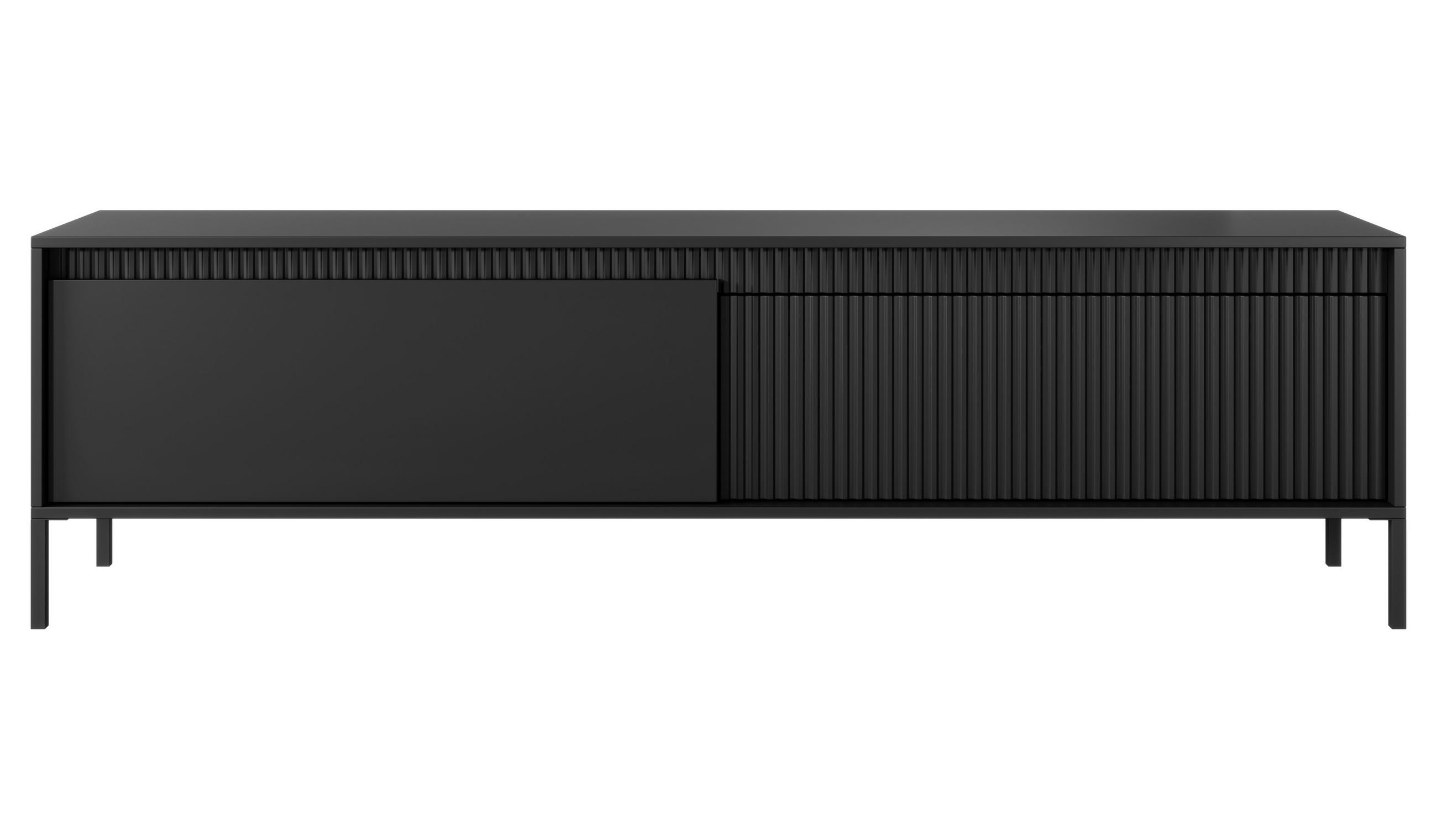 LOWBOARD Trentinis 2T Schwarz 187,1/53,4/39,5 cm – Geriffelten Fronten - Schwarz, Holzwerkstoff/Metall (187.1/53.4/39.5cm) - AX Living