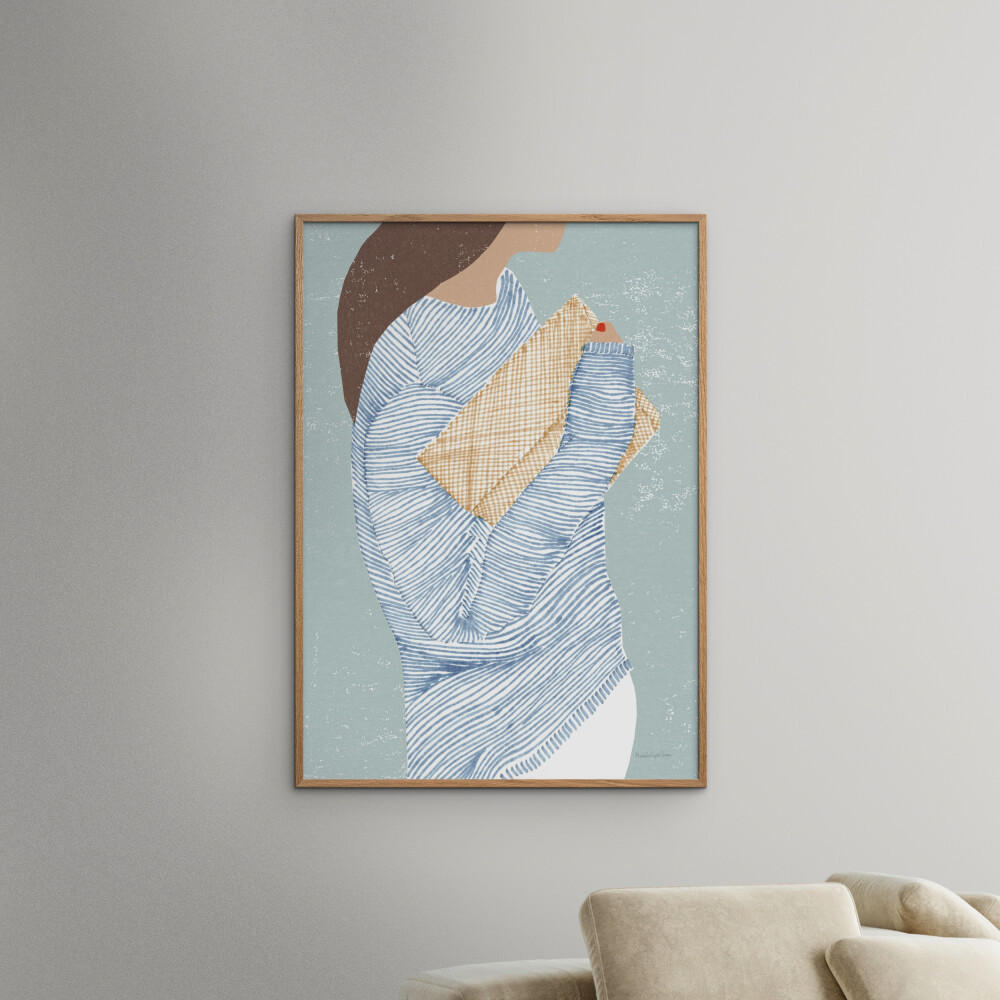 POSTER mit Rahmen Wild Apple - Striped I - Blau/Eichefarben, Holz/Papier (50/70cm) - Poster&Frame
