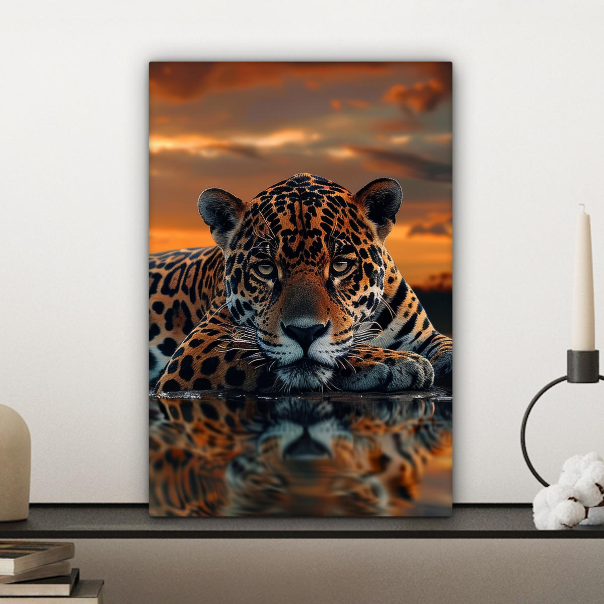 LEINWANDBILD Natur - Leopard - Tier - Sonnenuntergang - Modern Deko Wohnzimmer 20x30 cm - Orange, Textil (20/30cm) - MuchoWow