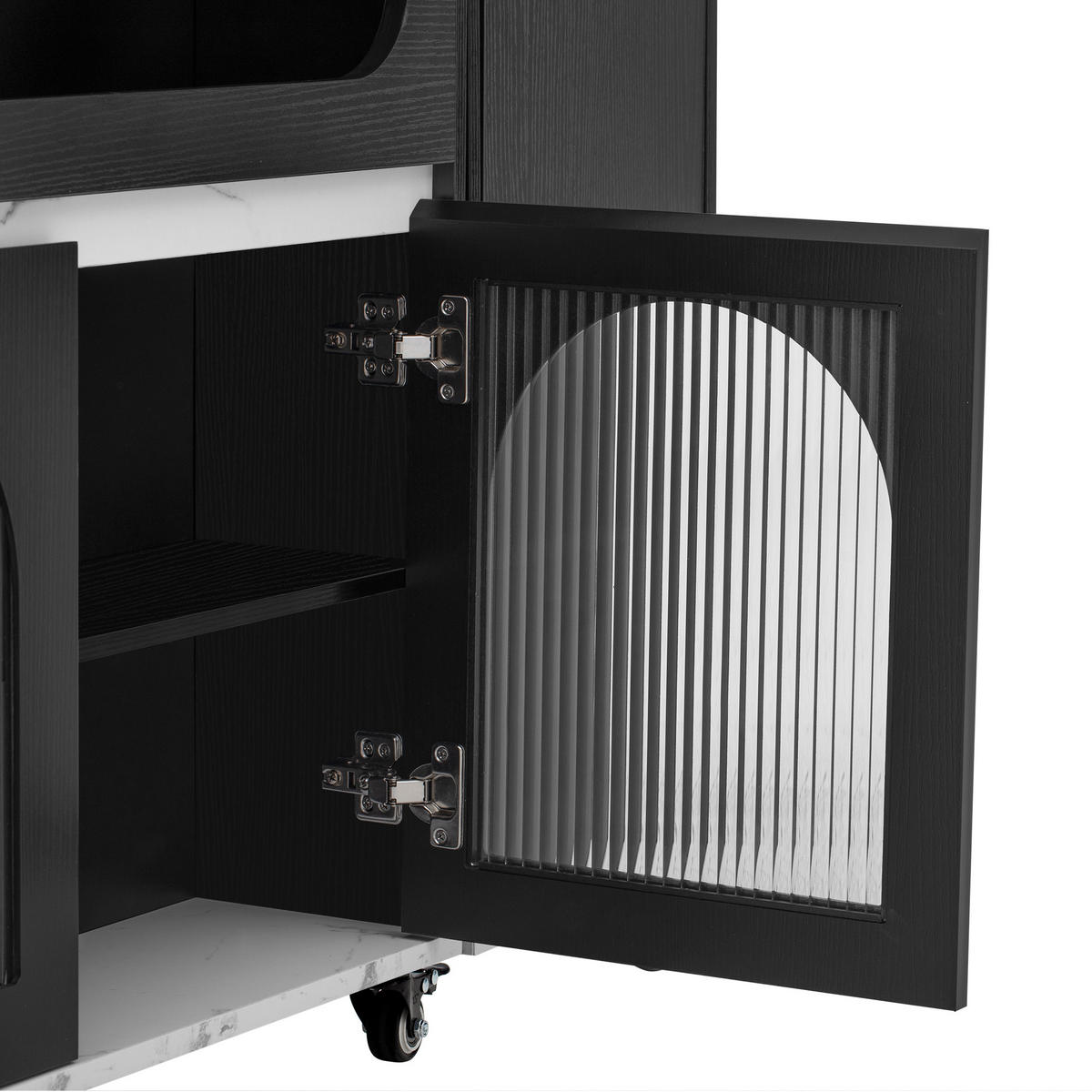 KÜCHENINSEL aus MDF 50.5-187.5x110.5x95.5 cm Schwarz mit Ausziehtisch & Steckdosen - Schwarz, Holzwerkstoff (187.5/95.5/110.5cm) - Modfu